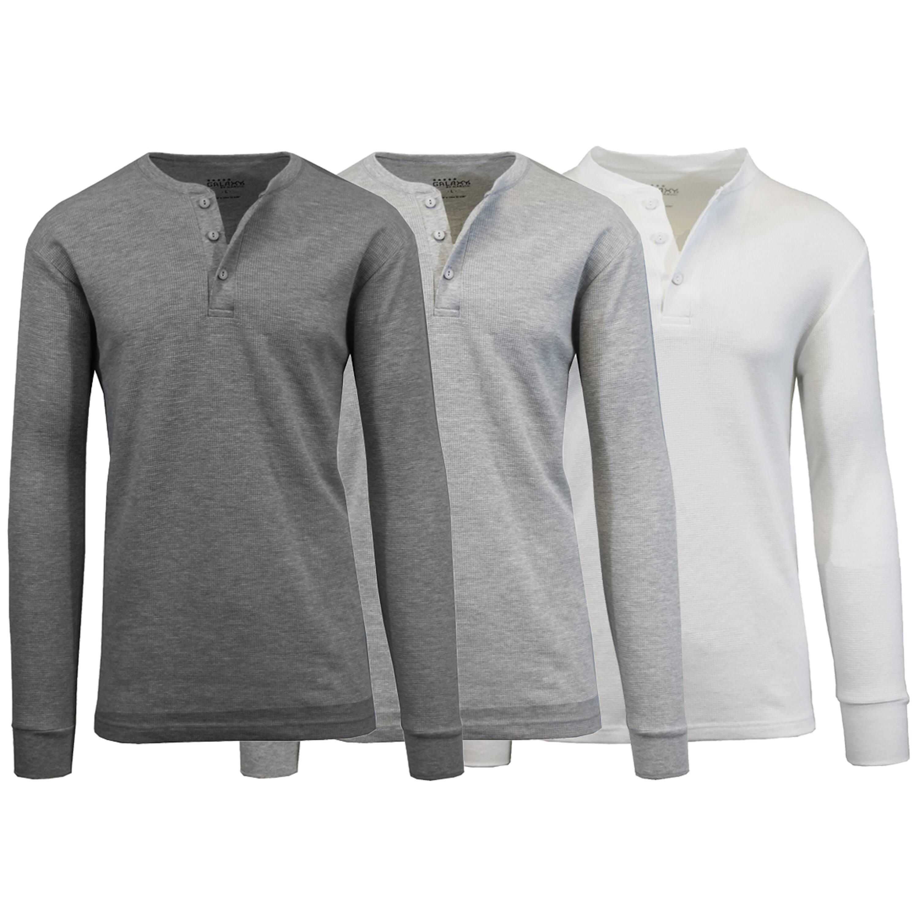Men's Long Sleeve Waffle-Knit Thermal Henley Shirt 3 Pack