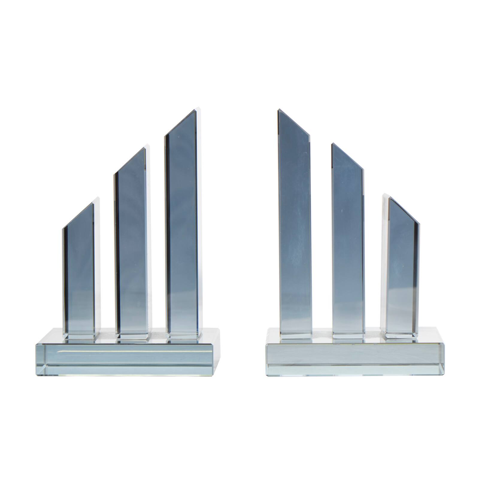6" Silver Crystal Geometric Pyramid Bookends Set
