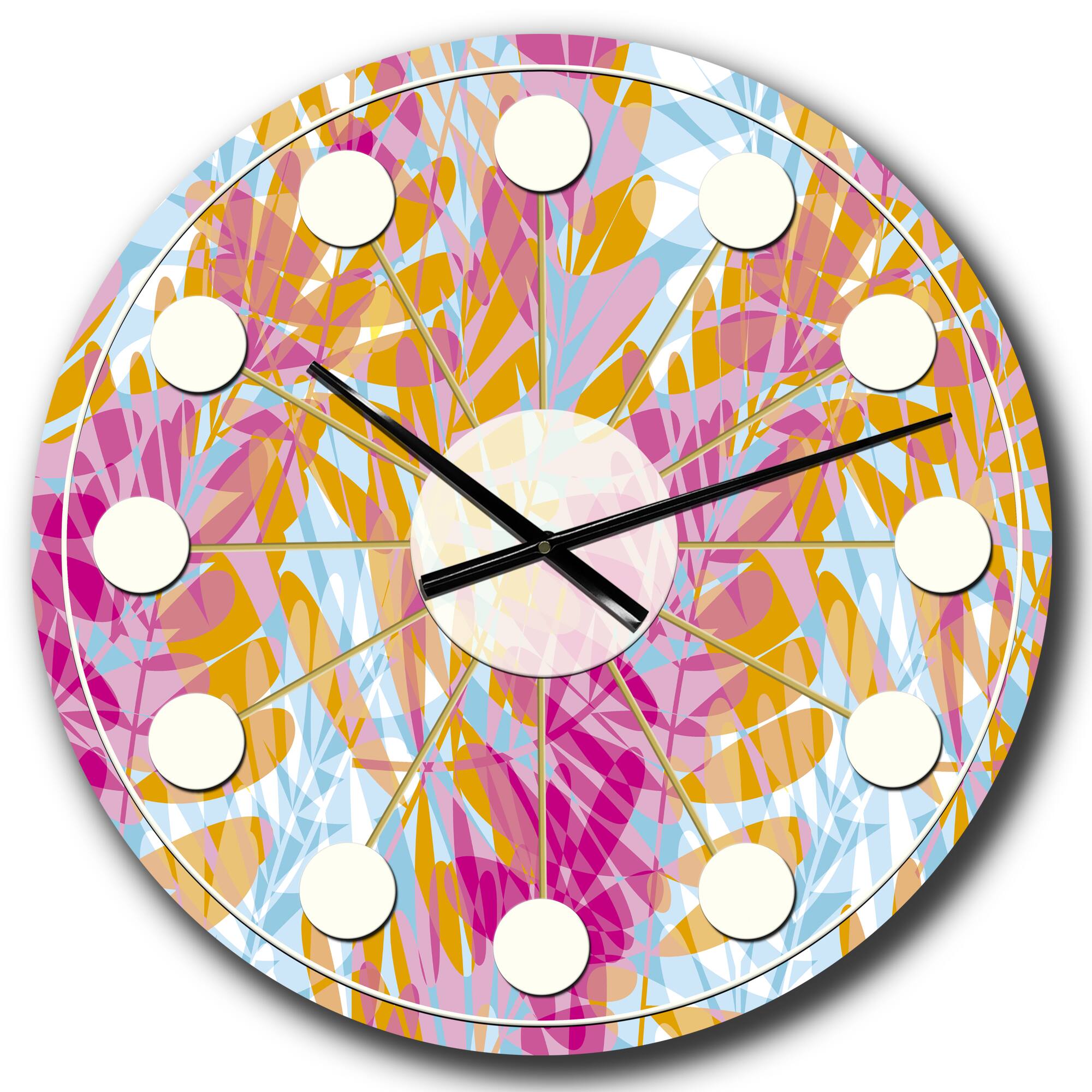 Designart 'Retro Floral Pattern Iii Mid-Century Modern Wall Clock