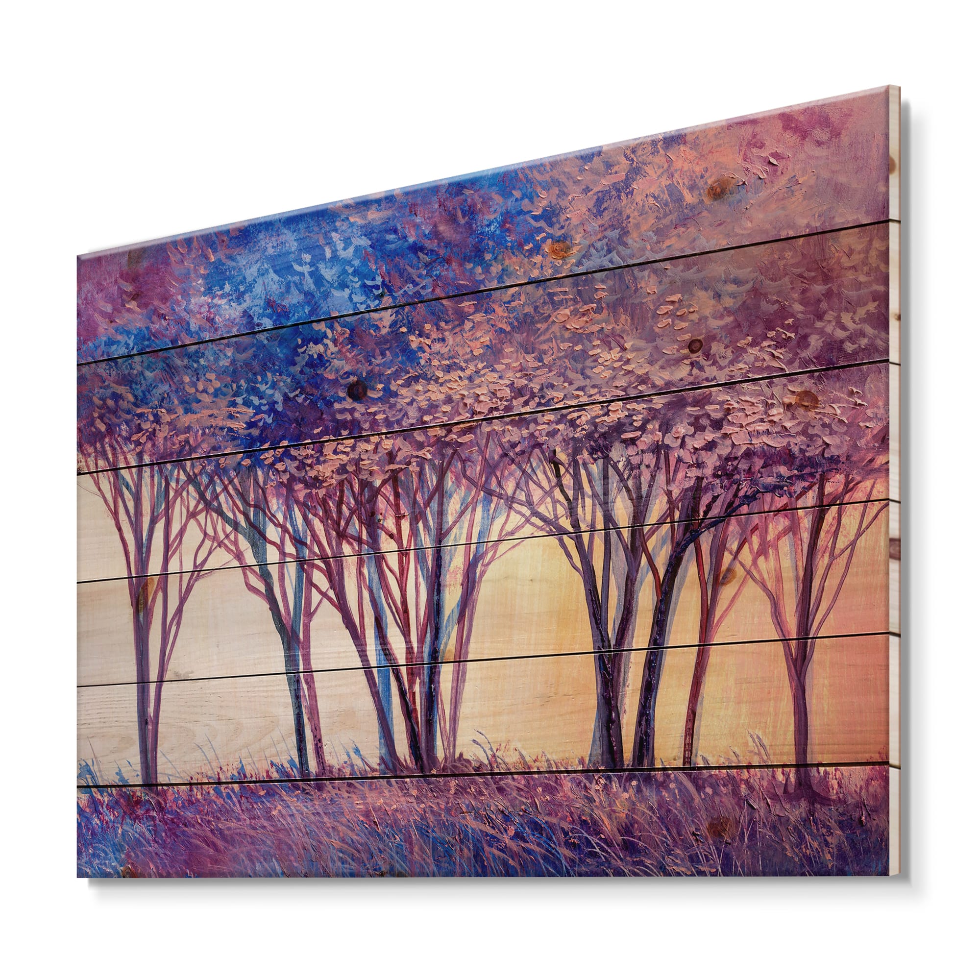 Designart - Colorful Trees Abstract Forest Landscape - Modern Print on Natural Pine Wood