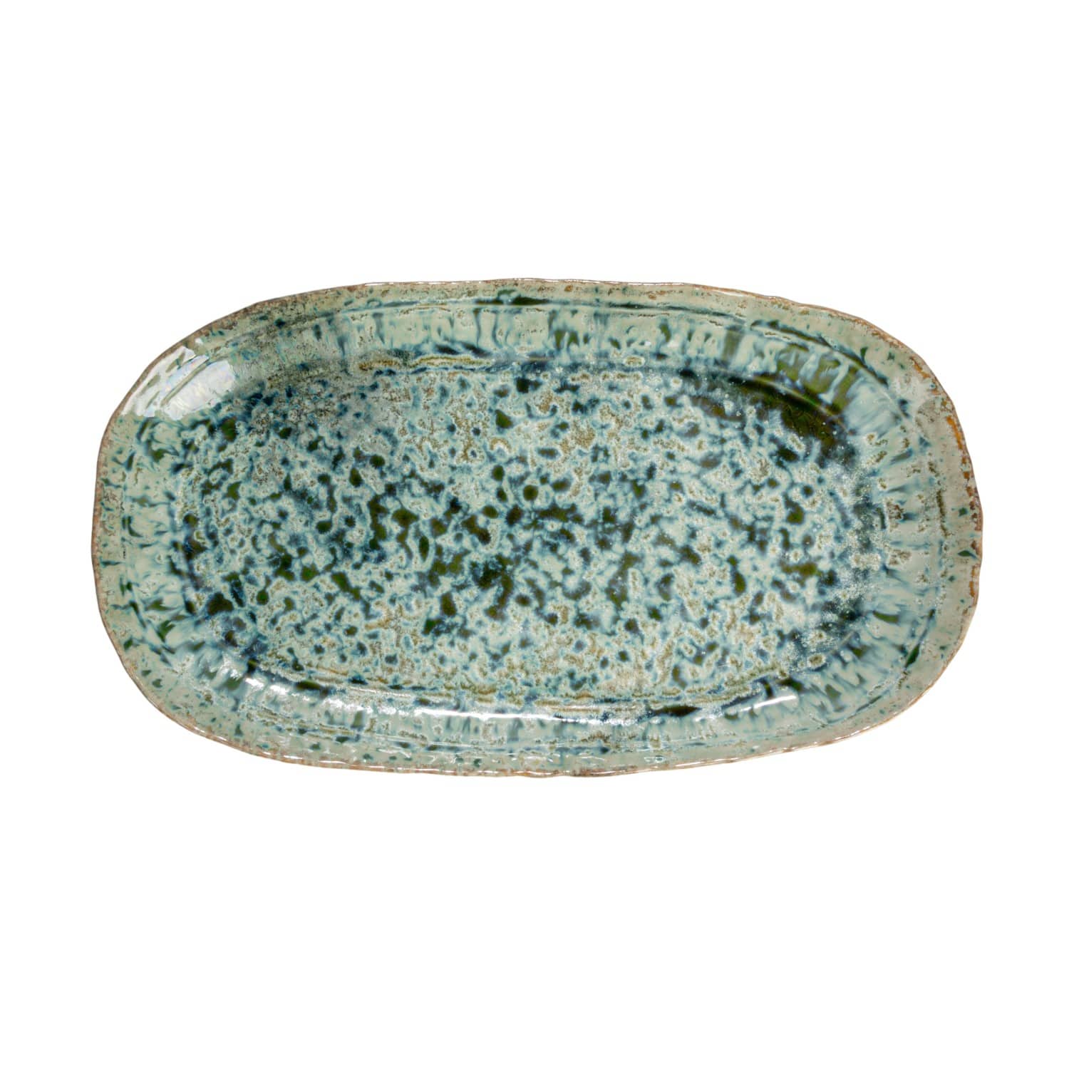 Hello Honey® 14.75" Green Stoneware Platters with Reactive Crackle Glaze, 6ct.