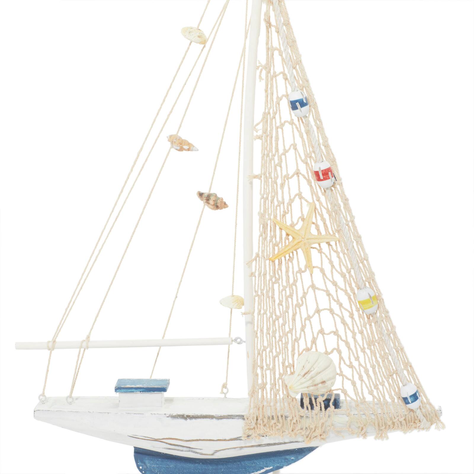 Set of 2 White Wood Coastal Sail Boat Sculpture, 22&#x22; x 13&#x22;