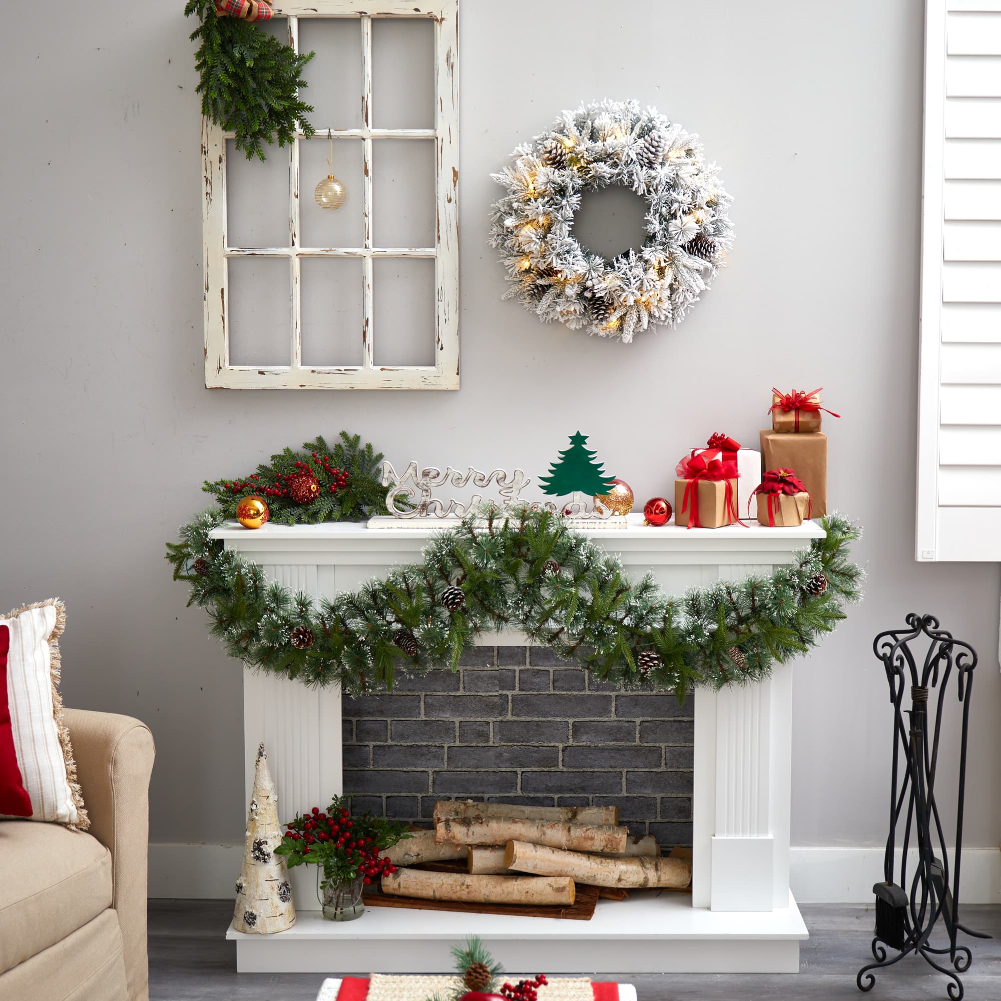 20" White LED Lights Flocked Artificial Christmas Wreath