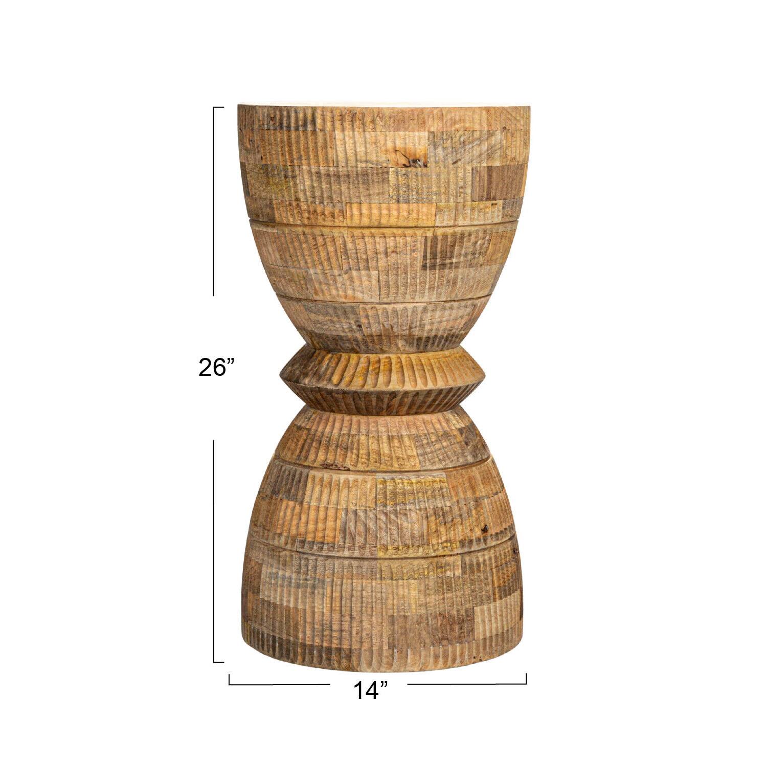 Hello Honey® 26" Round Hand-Carved Natural Mango Wood Stool