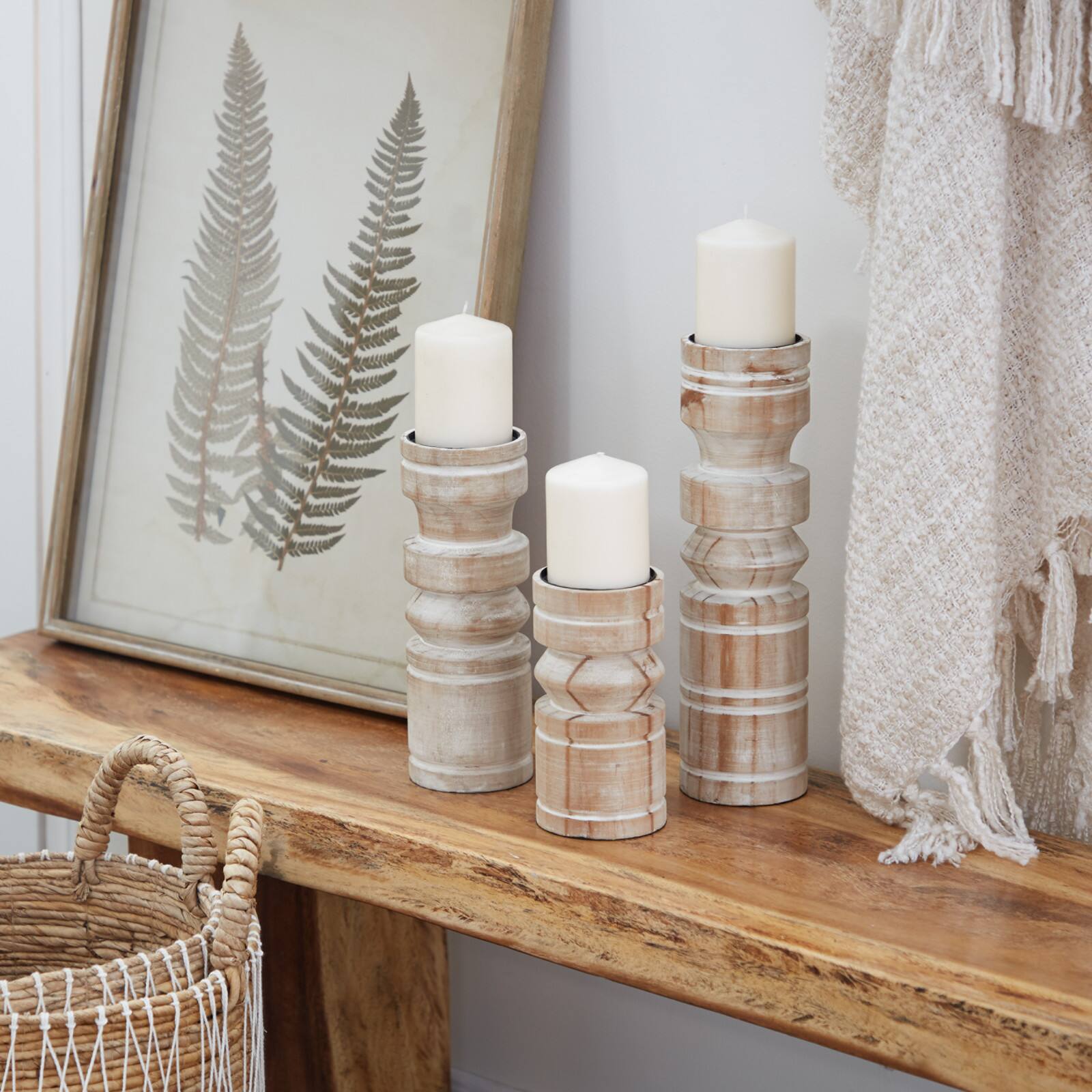 Brown Wood Natural Candle Holder Set