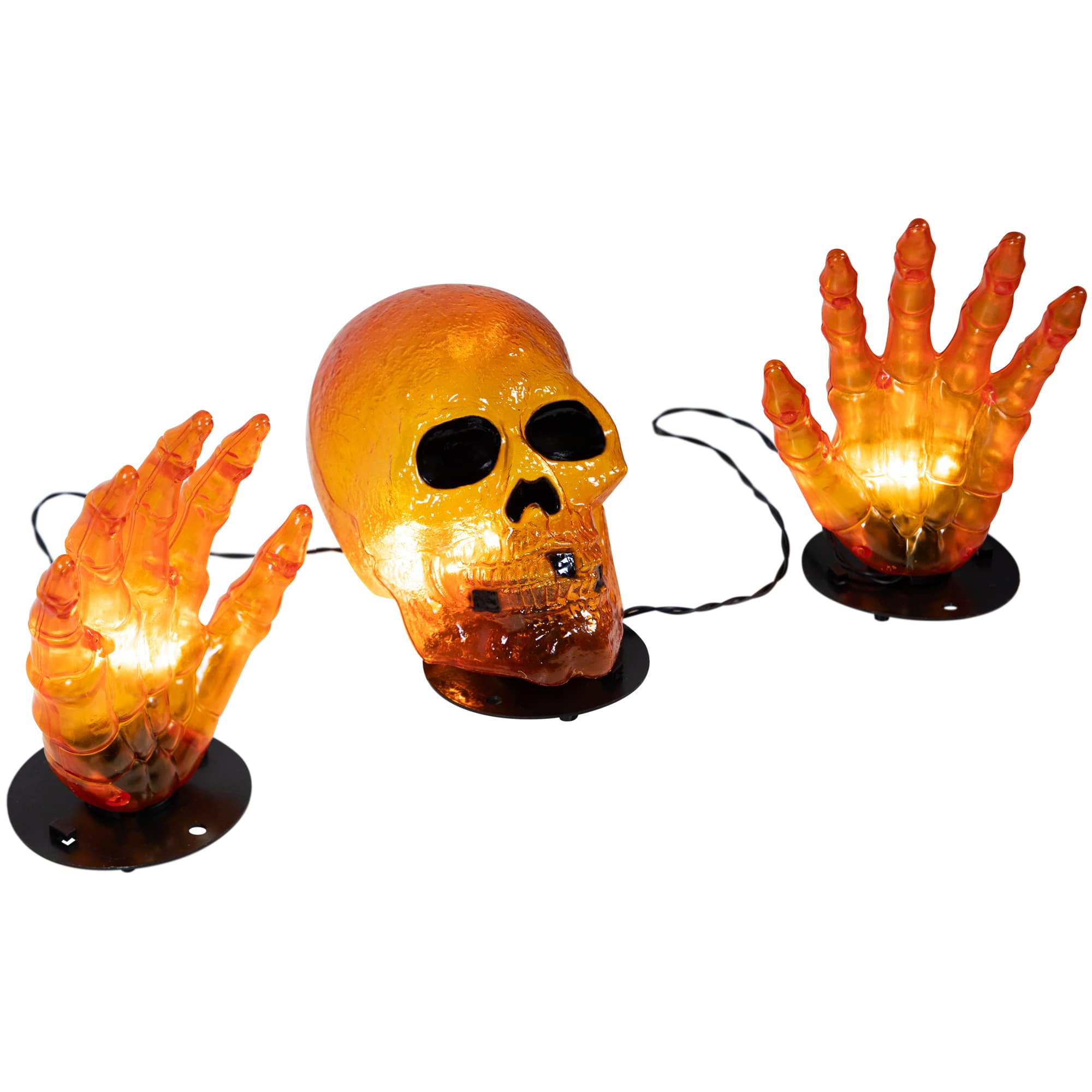 8.5&#x22; Lighted Orange Skull &#x26; Hands Outdoor Halloween Decoration