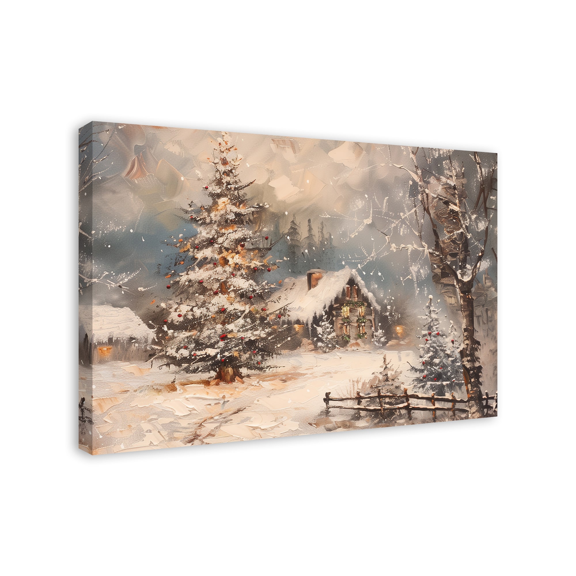 Snowy Christmas House 36" x 24" Canvas Wall Art