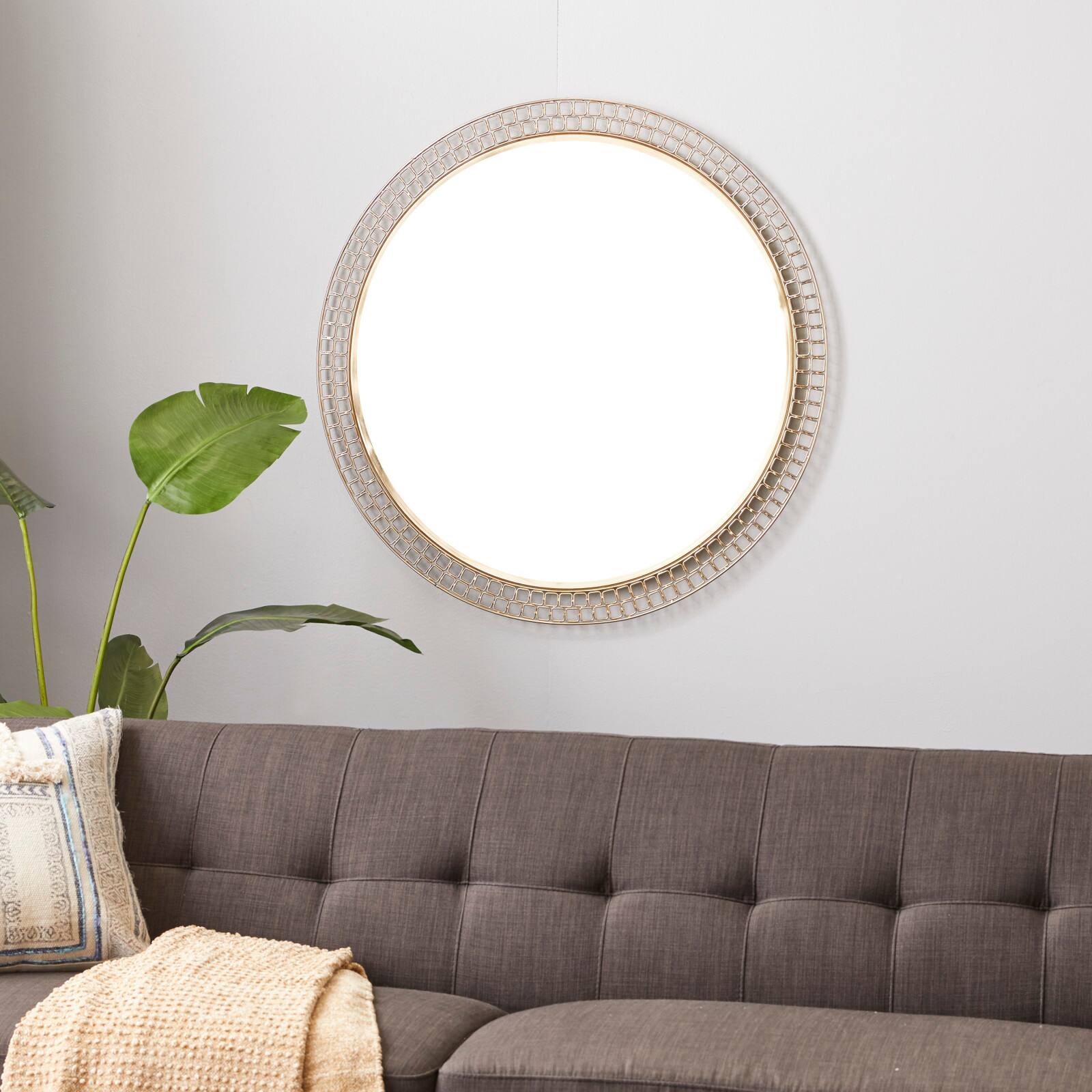 37&#x22; Gold Metal Contemporary Round Wall Mirror