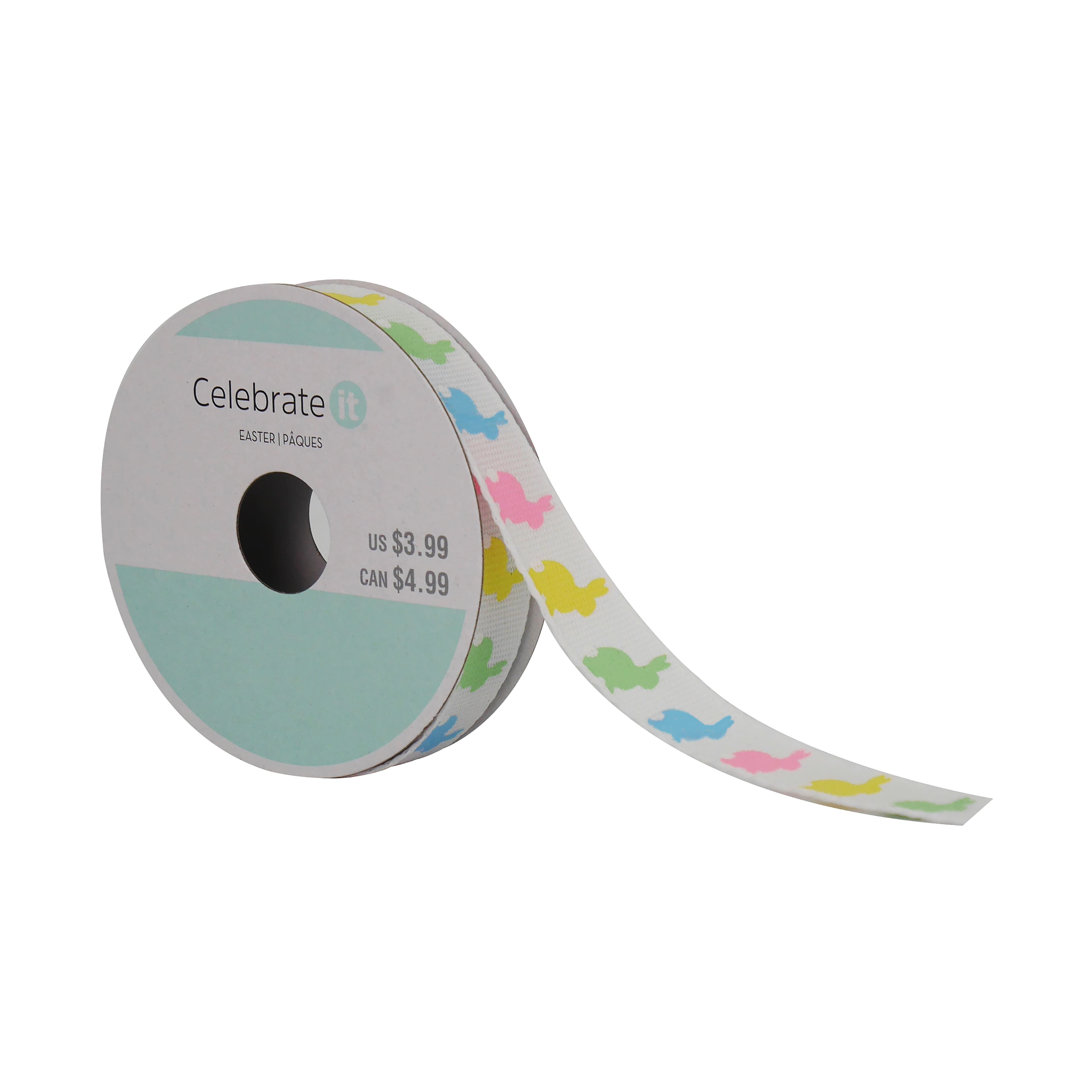 5/8&#x22; x 12ft. Multicolor Bunny Faux Linen Ribbon by Celebrate It&#xAE; Easter