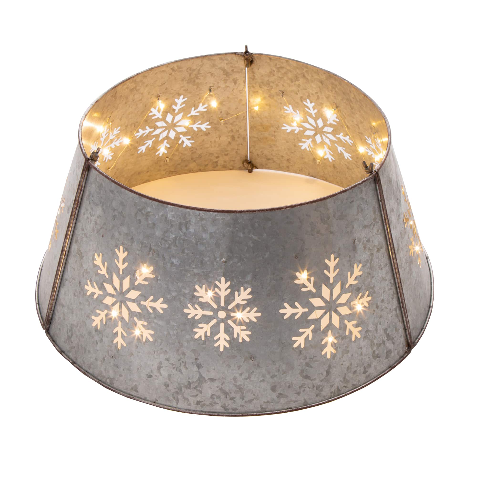 Glitzhome&#xAE; 21&#x22; Snowflake Diecut Metal Tree Collar with Light String