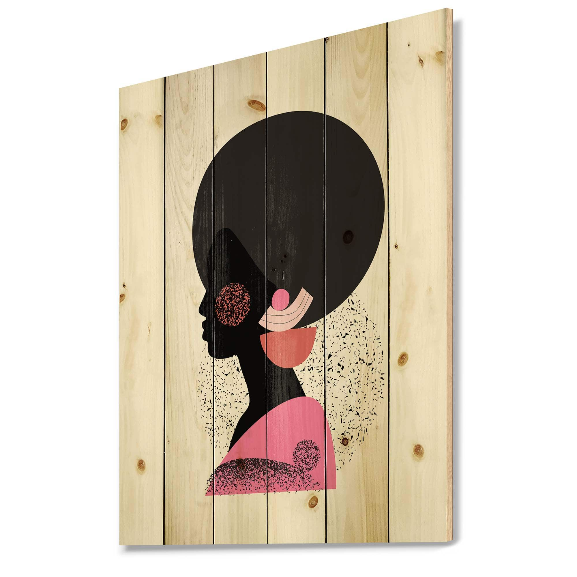 Designart - Ethnic Geometric Silhouette of Afro American I - Modern Print on Natural Pine Wood