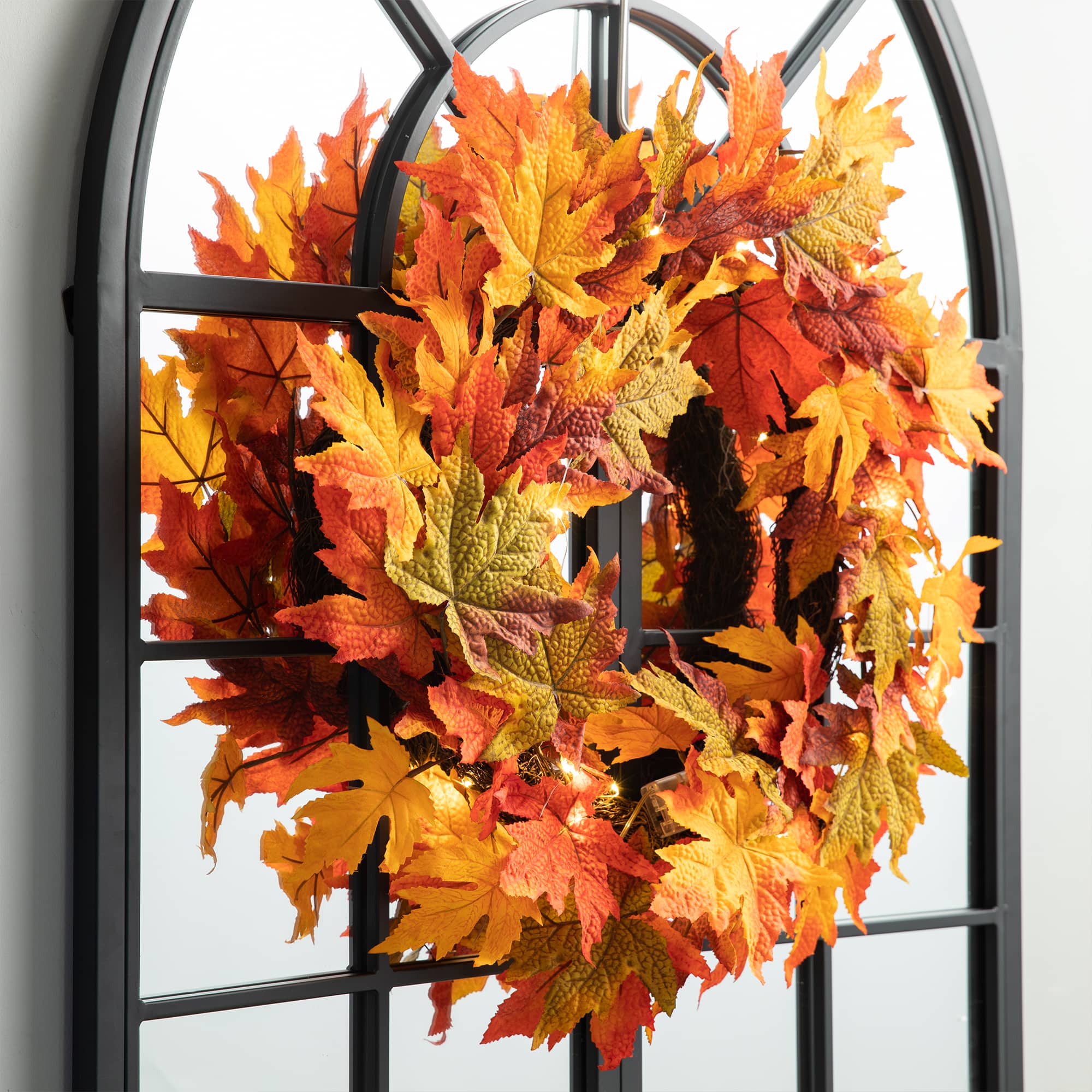 Glitzhome® 24" Fall Lighted Maple Leaves Wreath with Timer