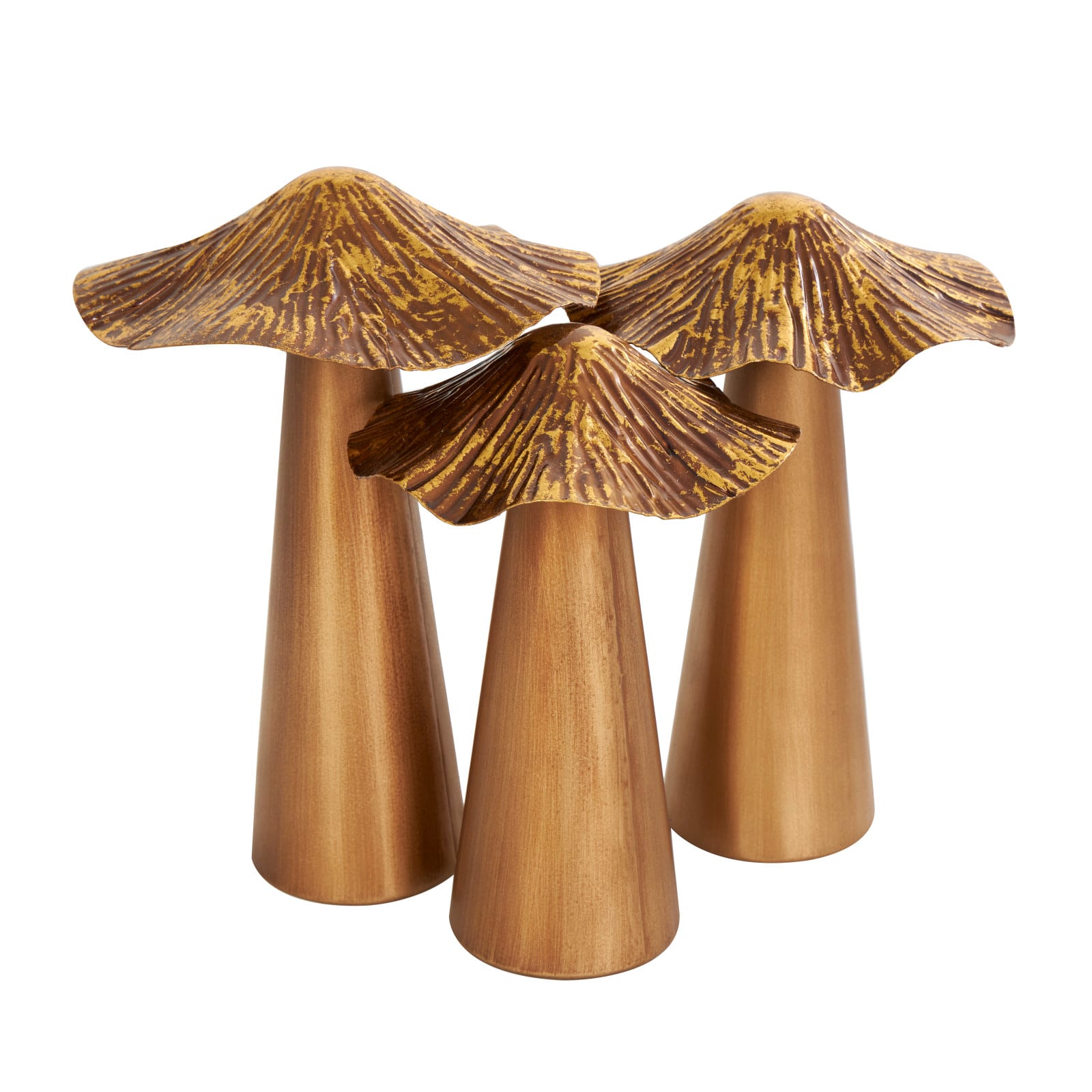 Bronze Metal Textured Mushroom Sculpture Set