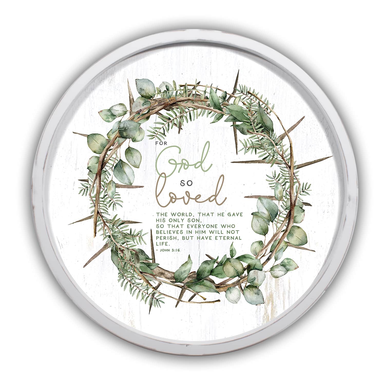 For God So Loved Round White Framed Print