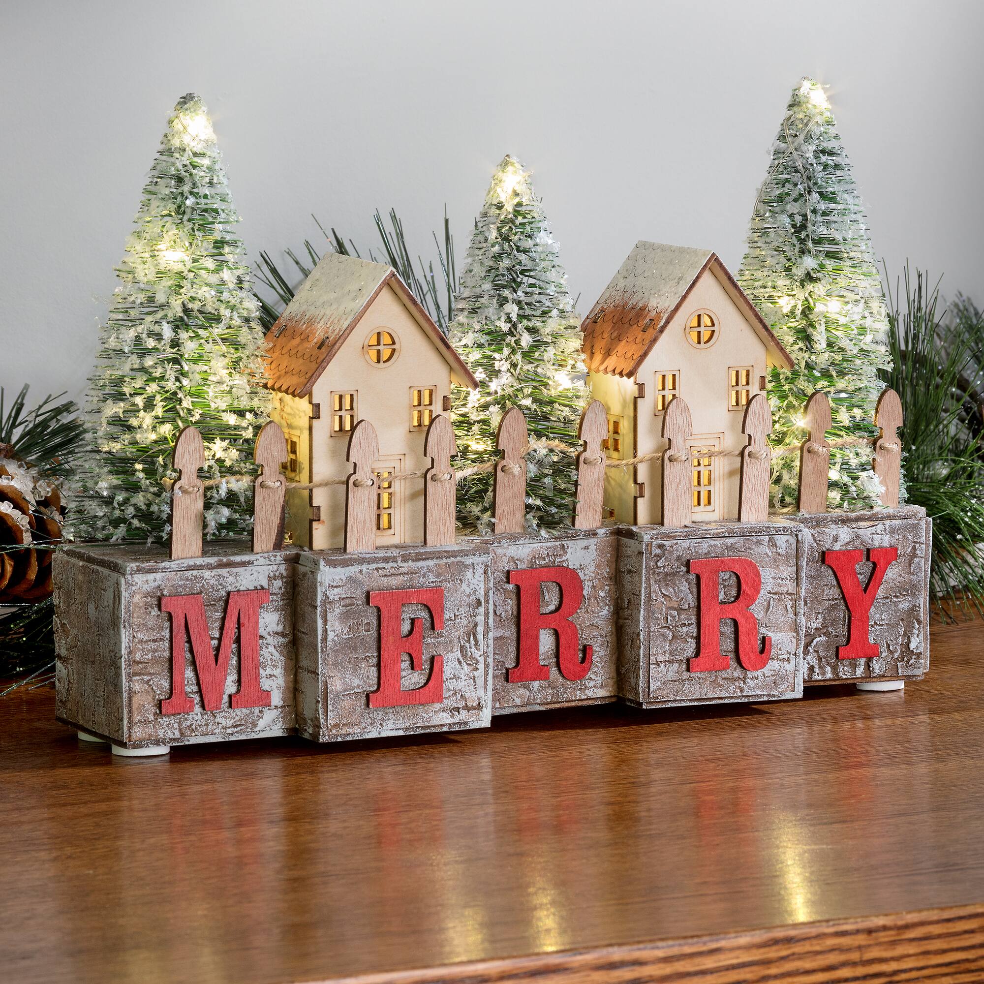 Haute Decor Lighted Merry Christmas Wood Blocks