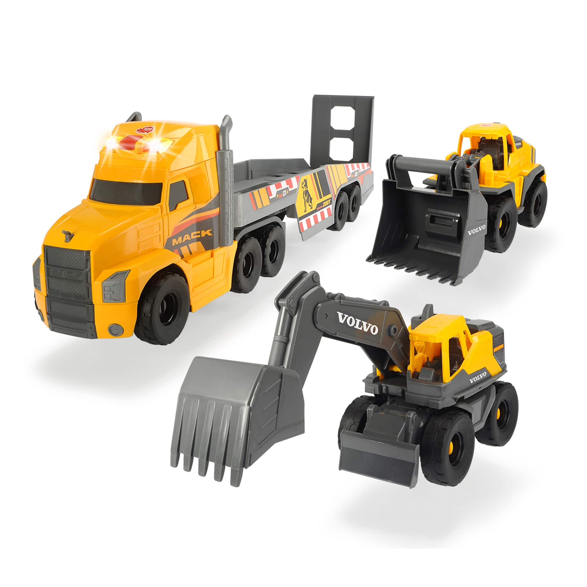 Dickie Toys 28&#x22; Mack Truck with 2 Volvo Construction Trucks