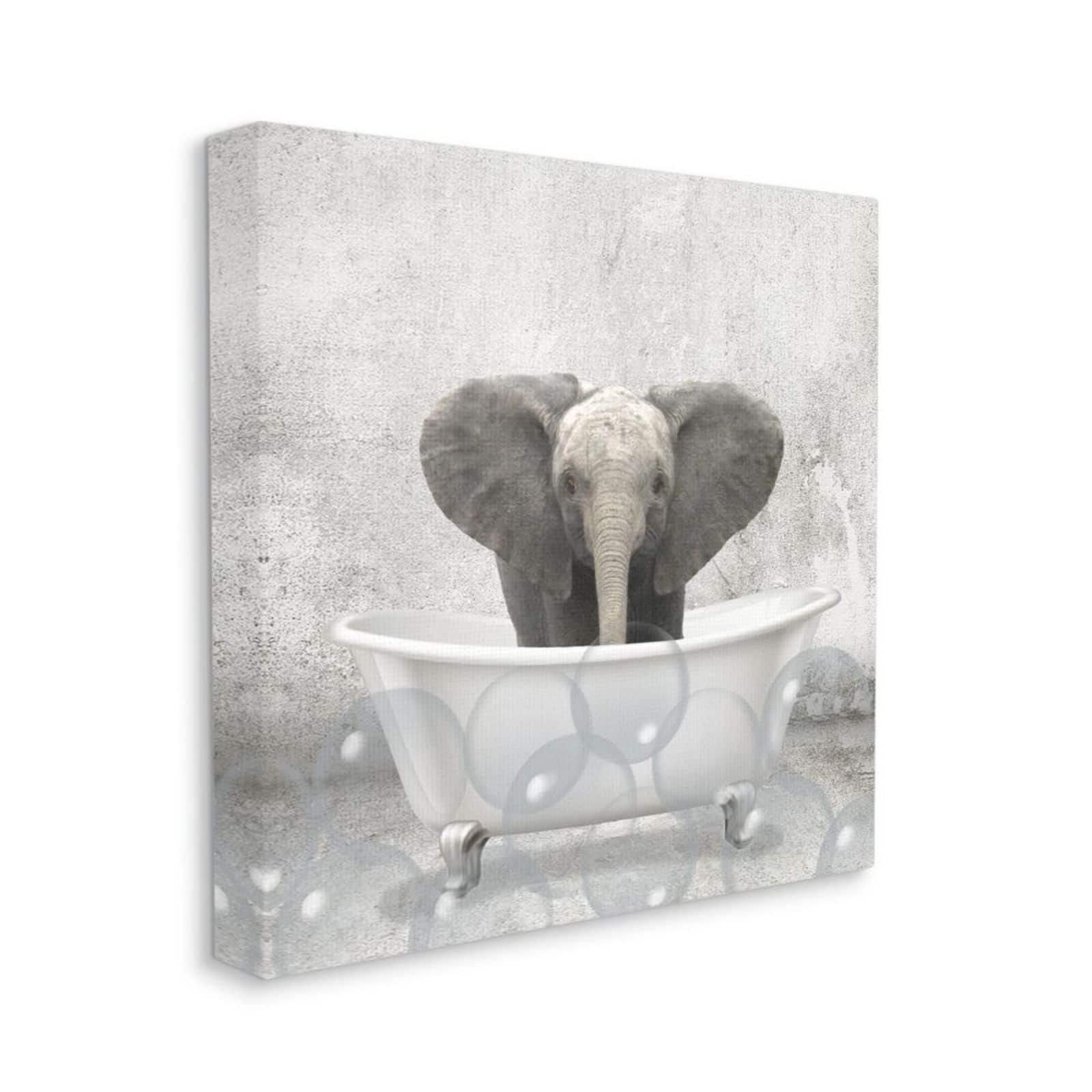 Stupell Industries Baby Elephant Bath Time Cute Animal Canvas Wall Art