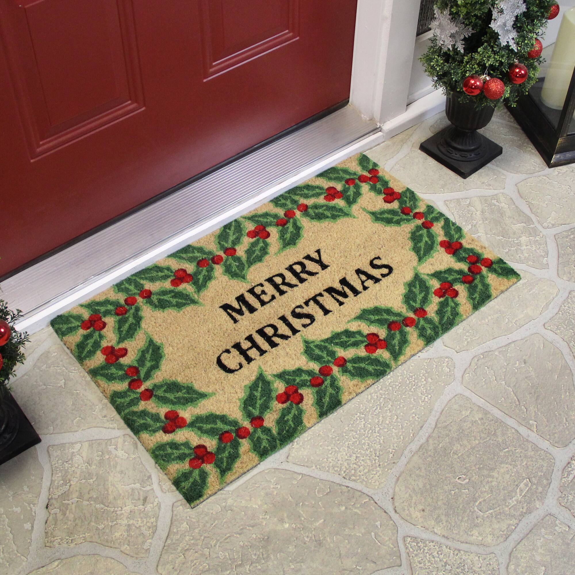 Natural Coir Holly Berries "Merry Christmas" Doormat