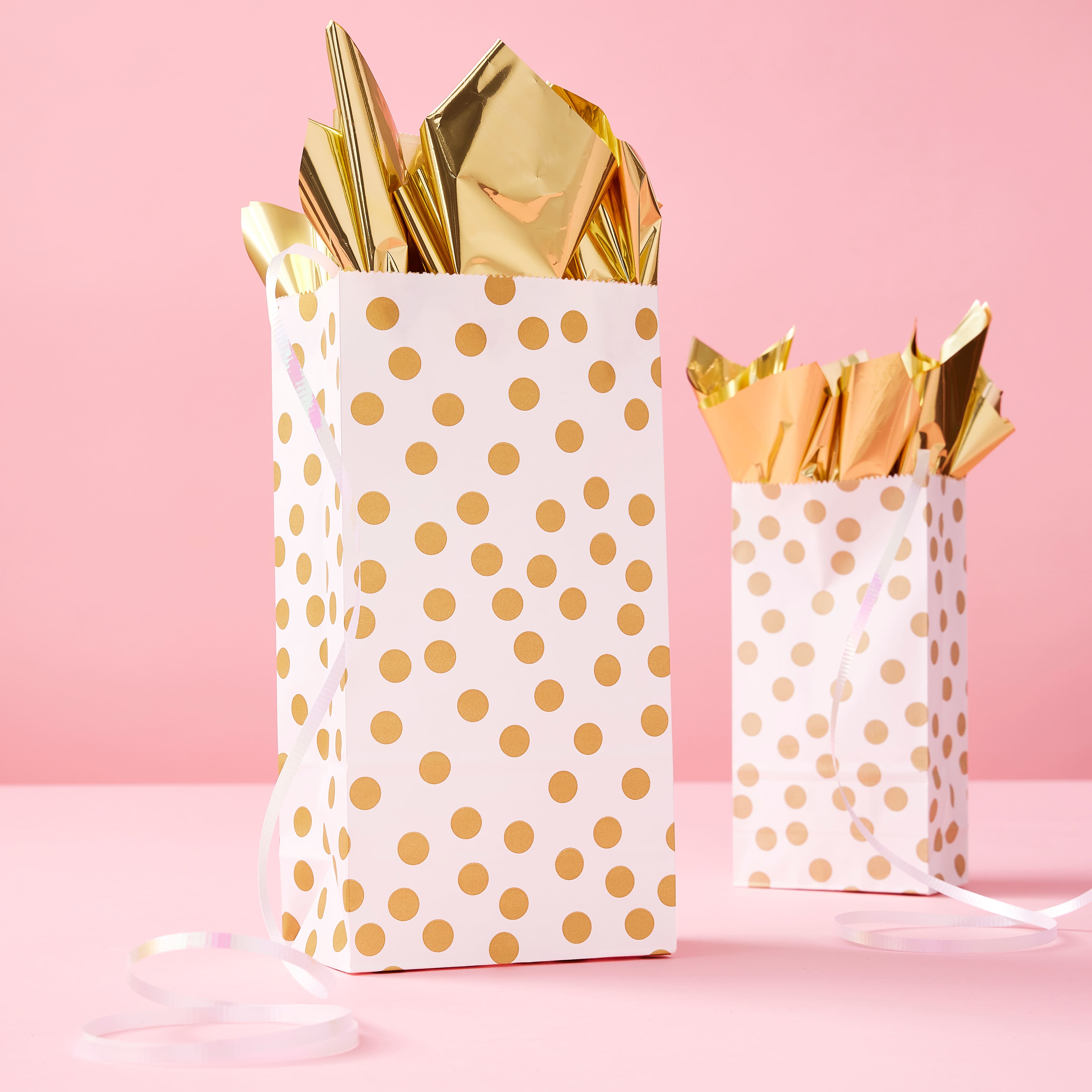 12 Packs: 12 ct. (144 total) White &#x26; Gold Dot Treat Bags by Celebrate It&#x2122;