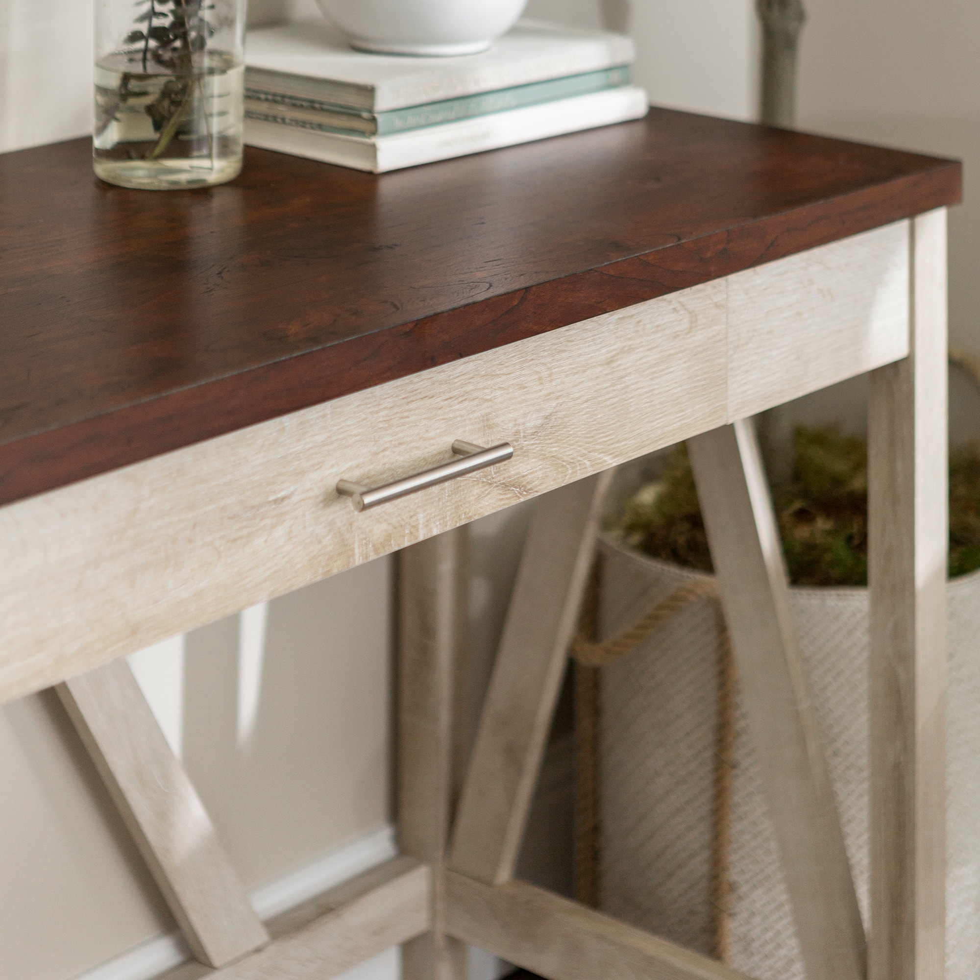 Walker Edison 46&#x22; White Oak/Traditional Brown A Frame Wood Computer Desk with Drawer