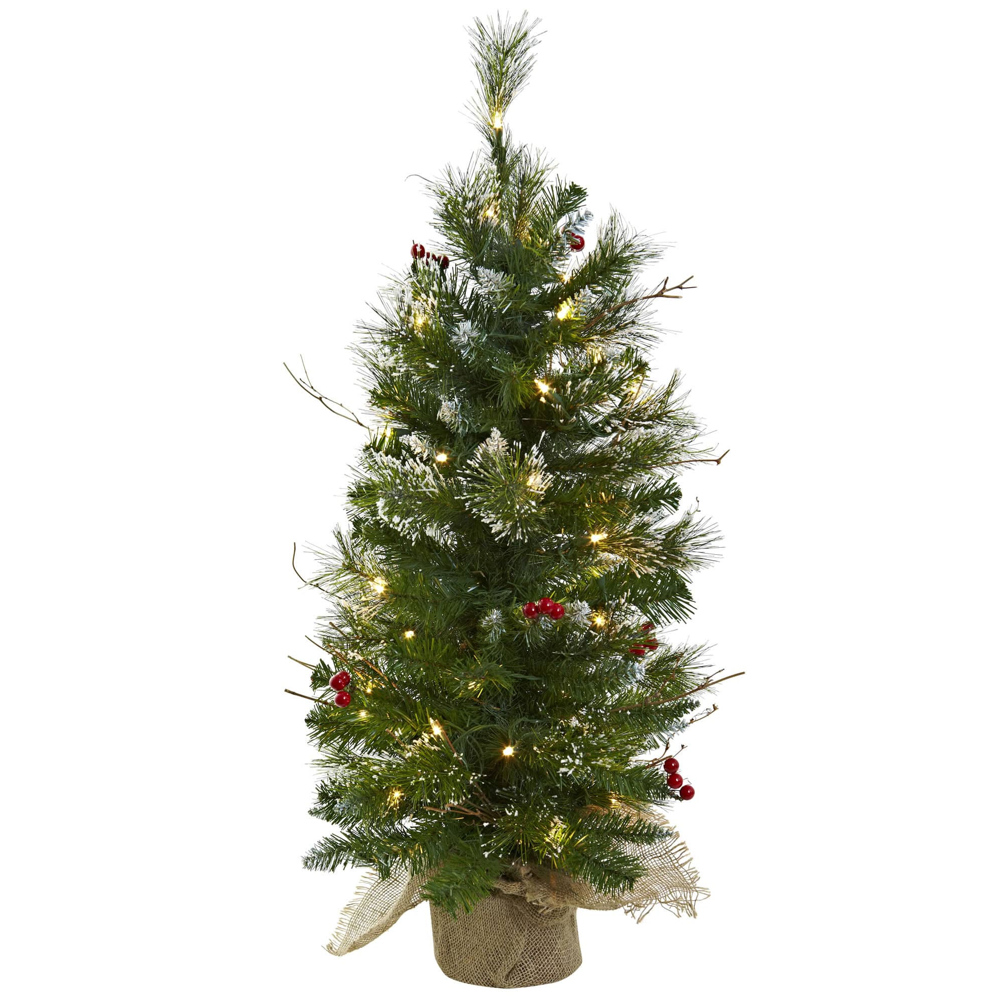3ft. Pre-Lit Artificial Christmas Tree with Berries, Clear Lights