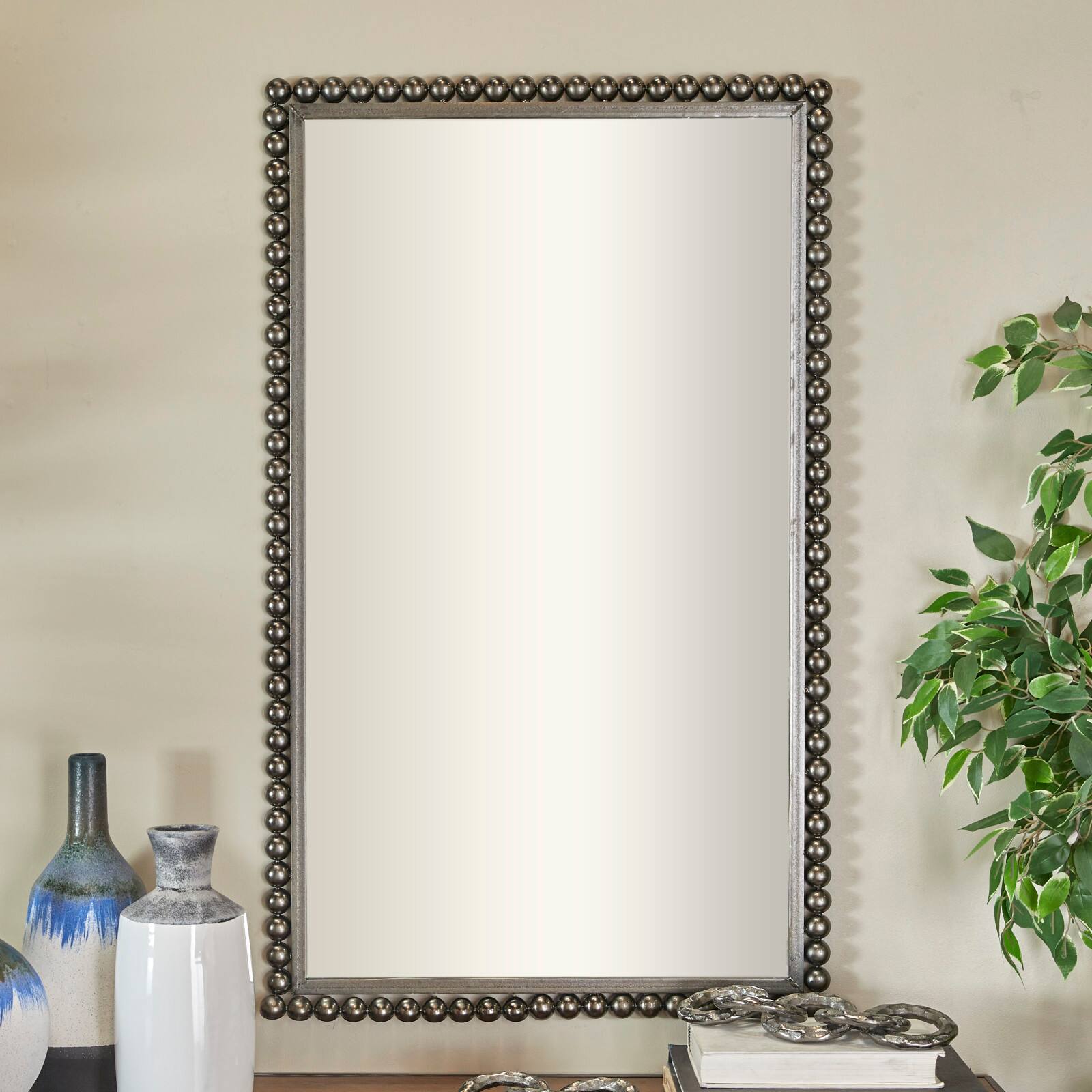 CosmoLiving by Cosmopolitan Black Metal Wall Mirror with Beaded
