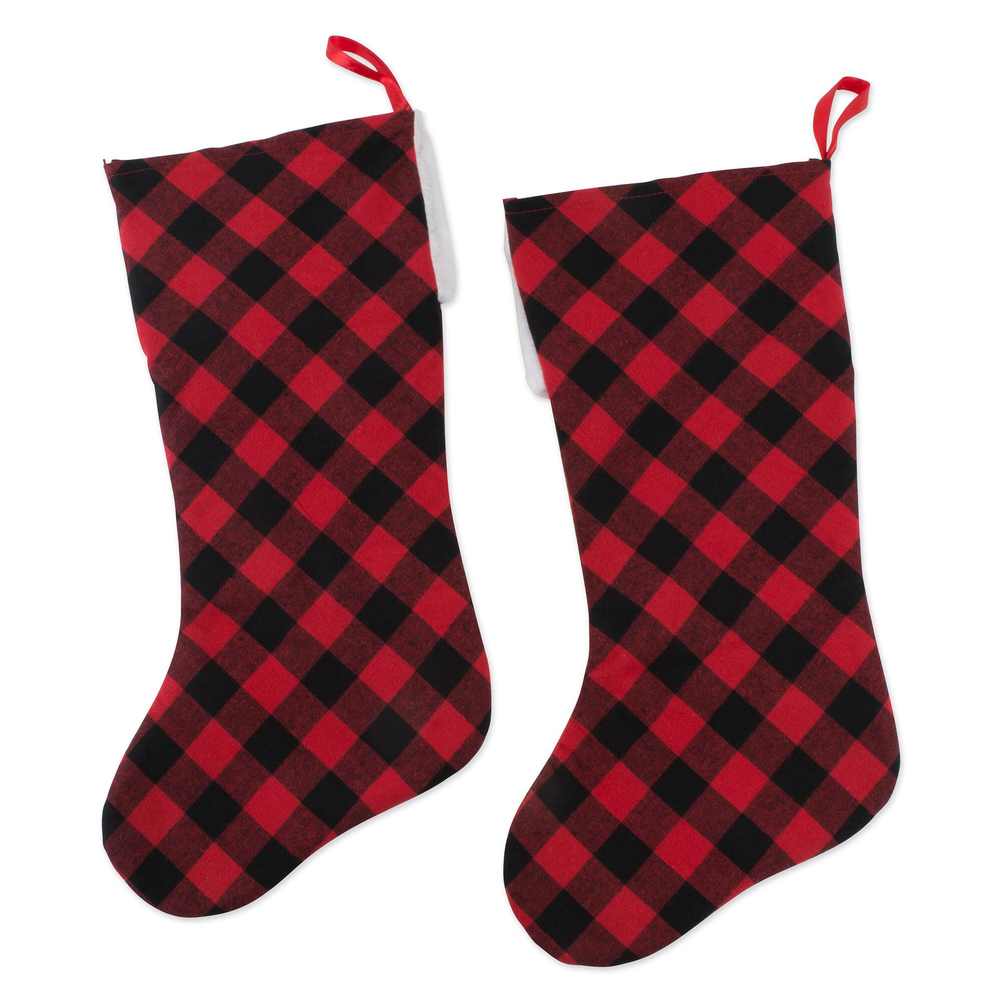 DII&#xAE; Red &#x26; Black Buffalo Check Holiday Stockings Set