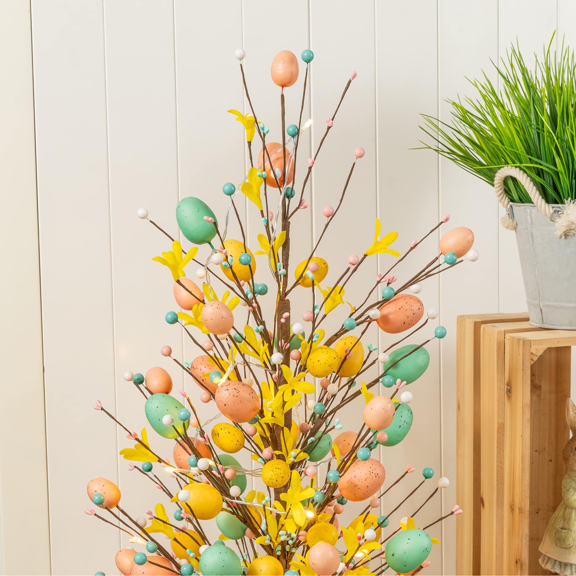 Glitzhome® 36" Lighted Easter Egg & Flower Urn Porch Tree with Timer