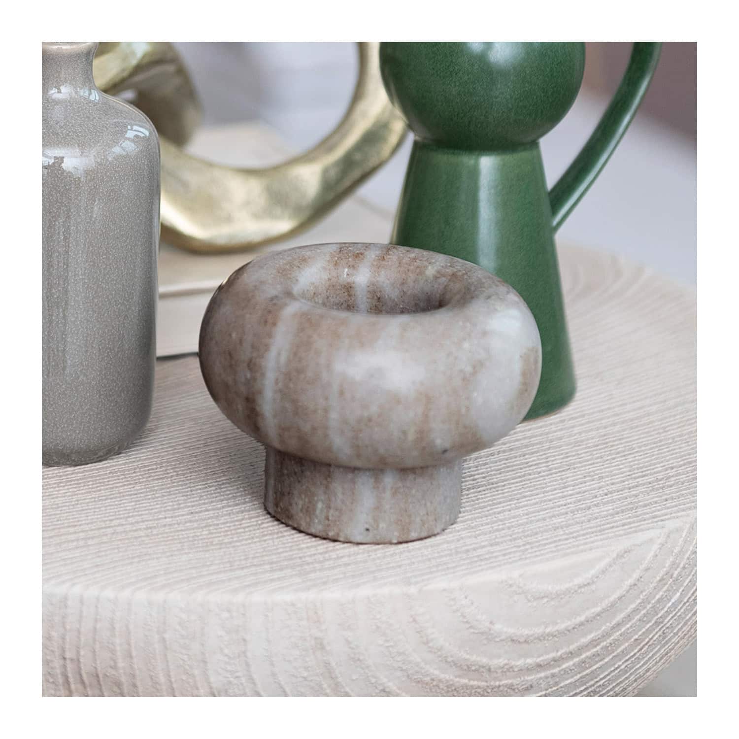 Hello Honey&#xAE; 3&#x22; Beige Marble Tealight Holder