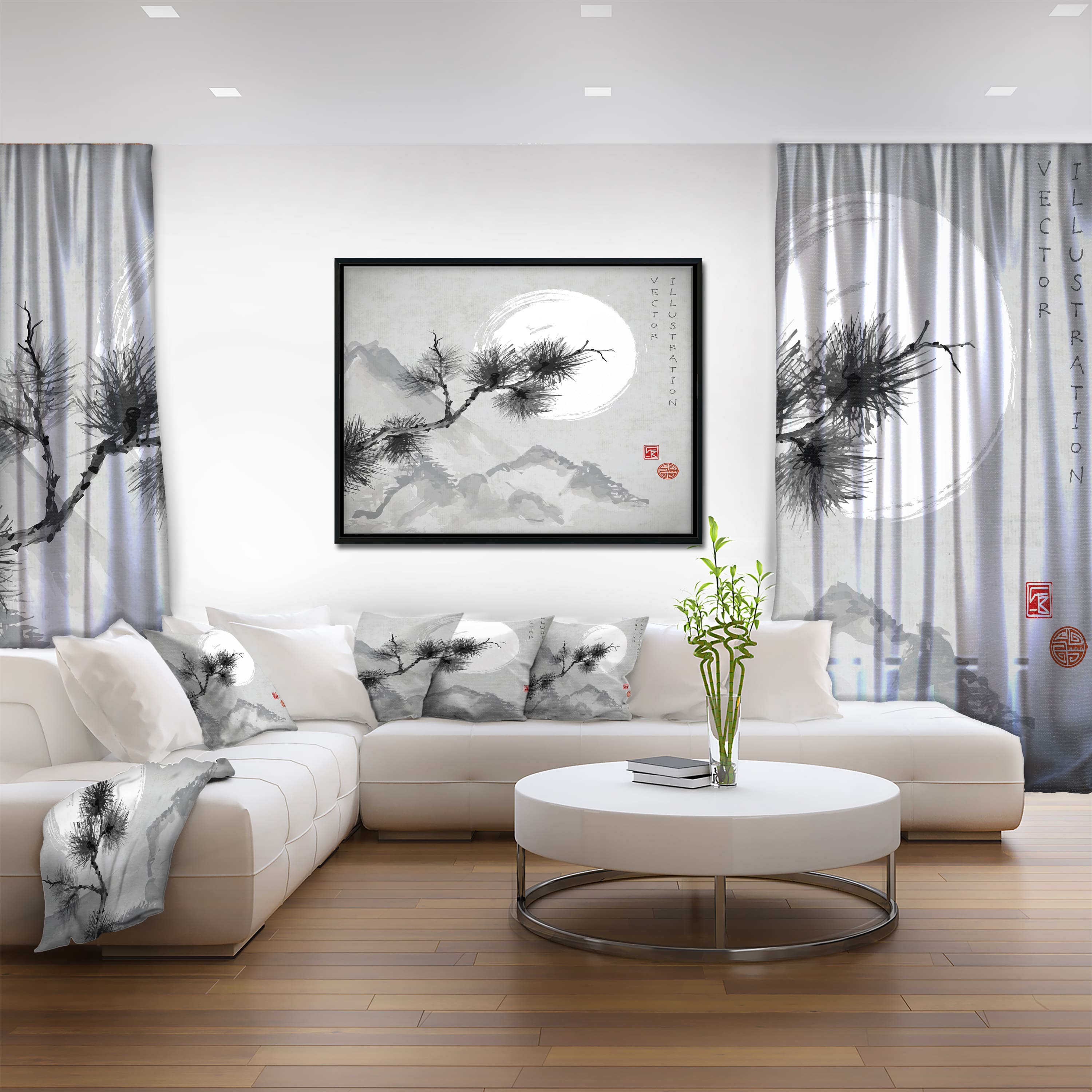 Designart - Pine Tree Branch - Japanese Canvas Art Print in Black Frame