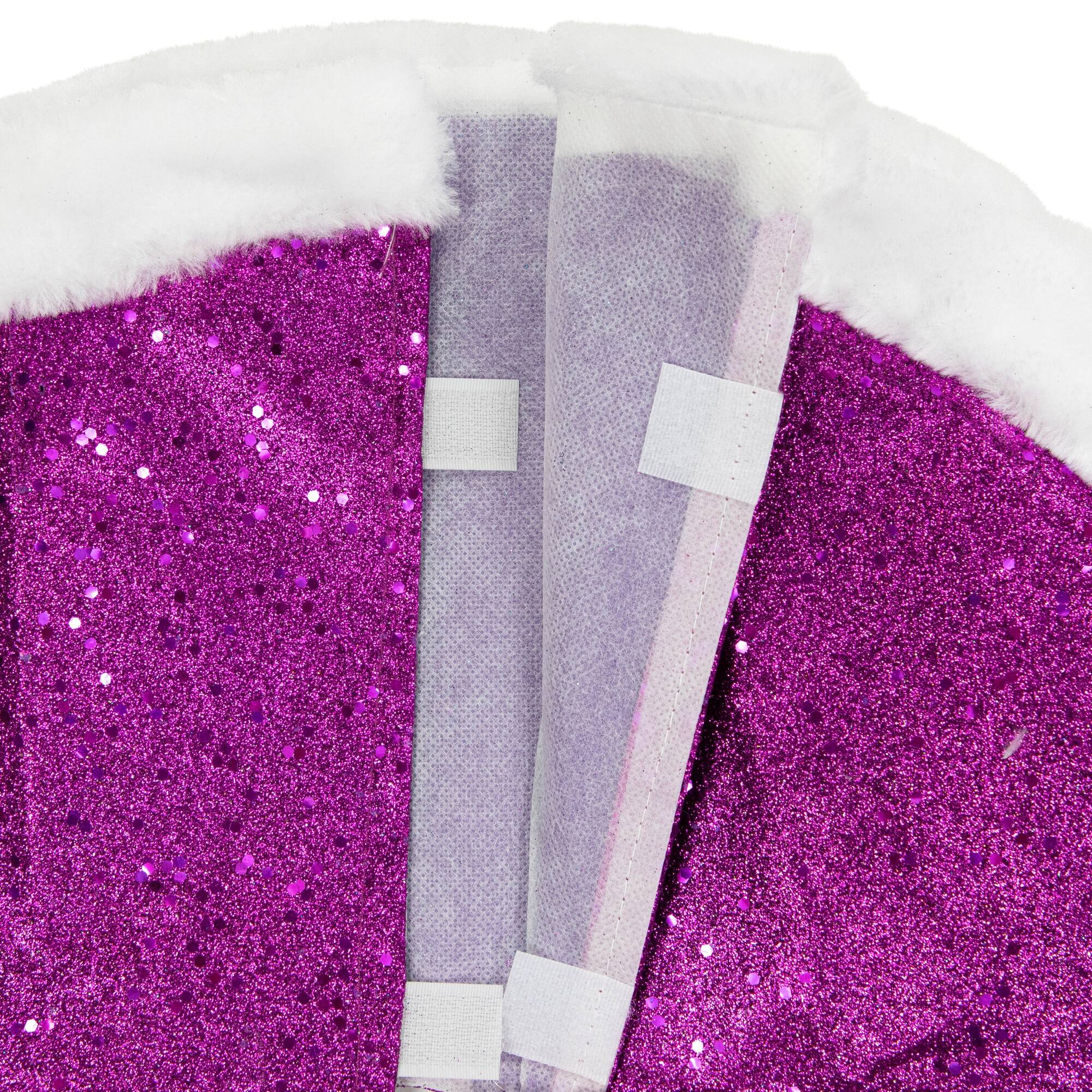 20" Purple Glittered Mini Christmas Tree Skirt with Faux Fur Trim