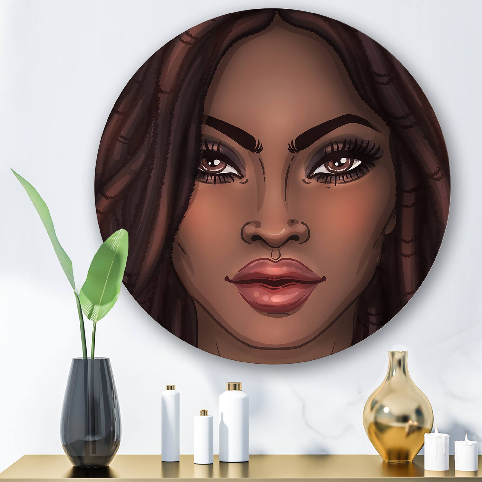 Designart - Portrait of African American Woman I - Modern Metal Circle Wall Art