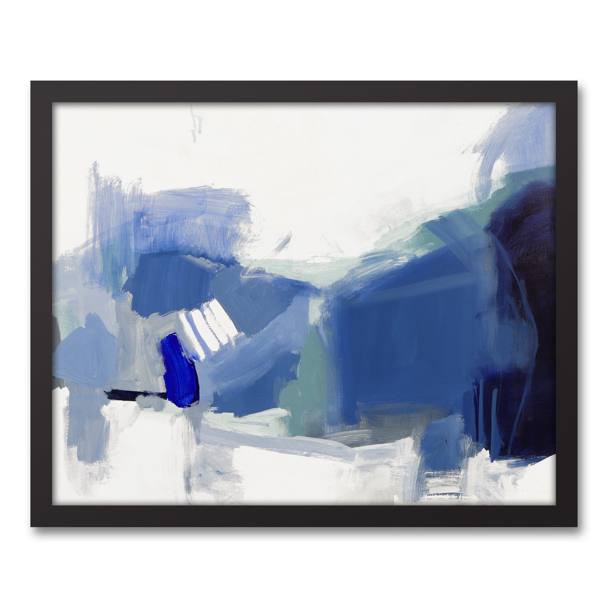 Abstracted Blues Canvas Wall Art in Black Frame