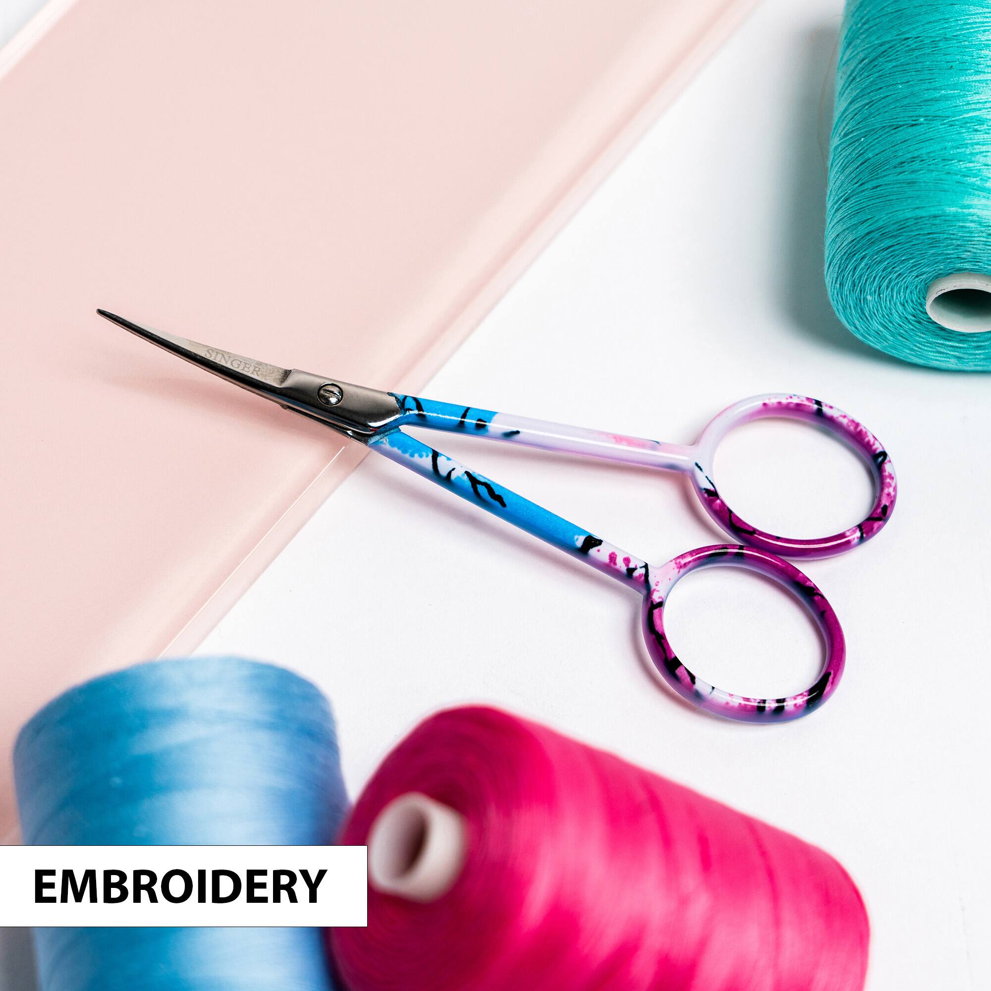 SINGER® 4'' Curved Tip Forged Embroidery Scissors with Printed Handles, 3ct.