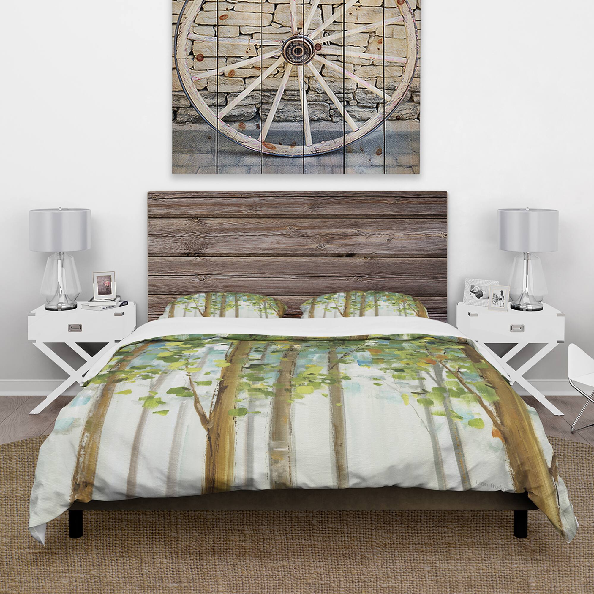 Designart &#x27;Green Forest Study&#x27; Farmhouse Bedding Set - Duvet Cover &#x26; Shams