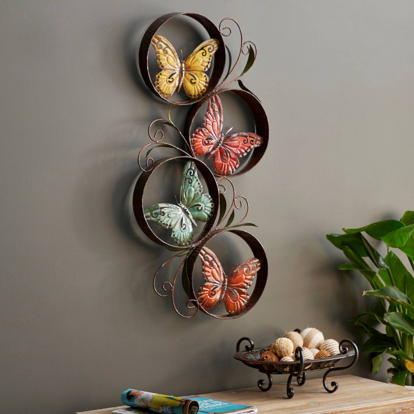 Multi Colored Scrollwork Butterflies Metal Outdoor Wall Accent