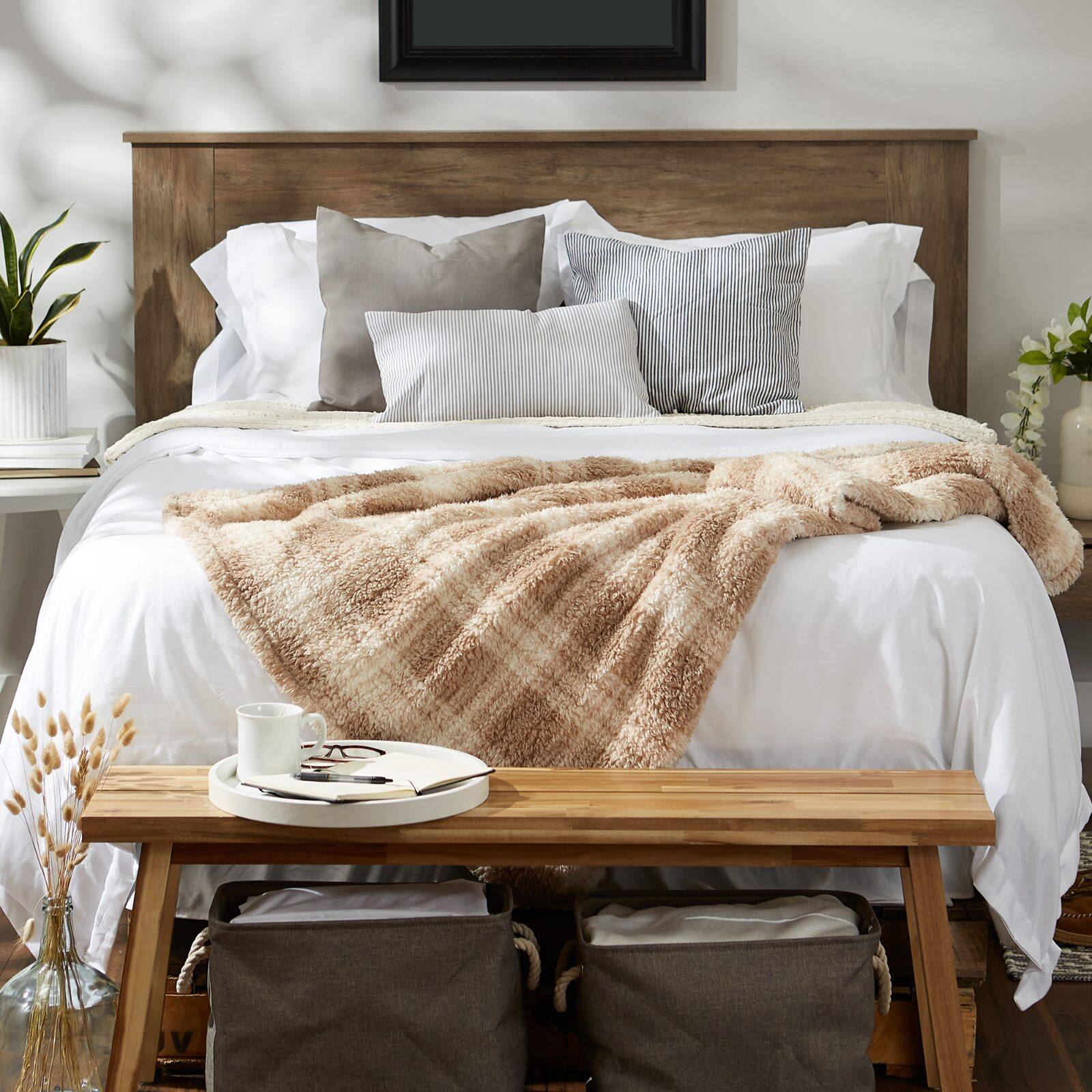 DII® Stone Farmhouse Plush Plaid Throw