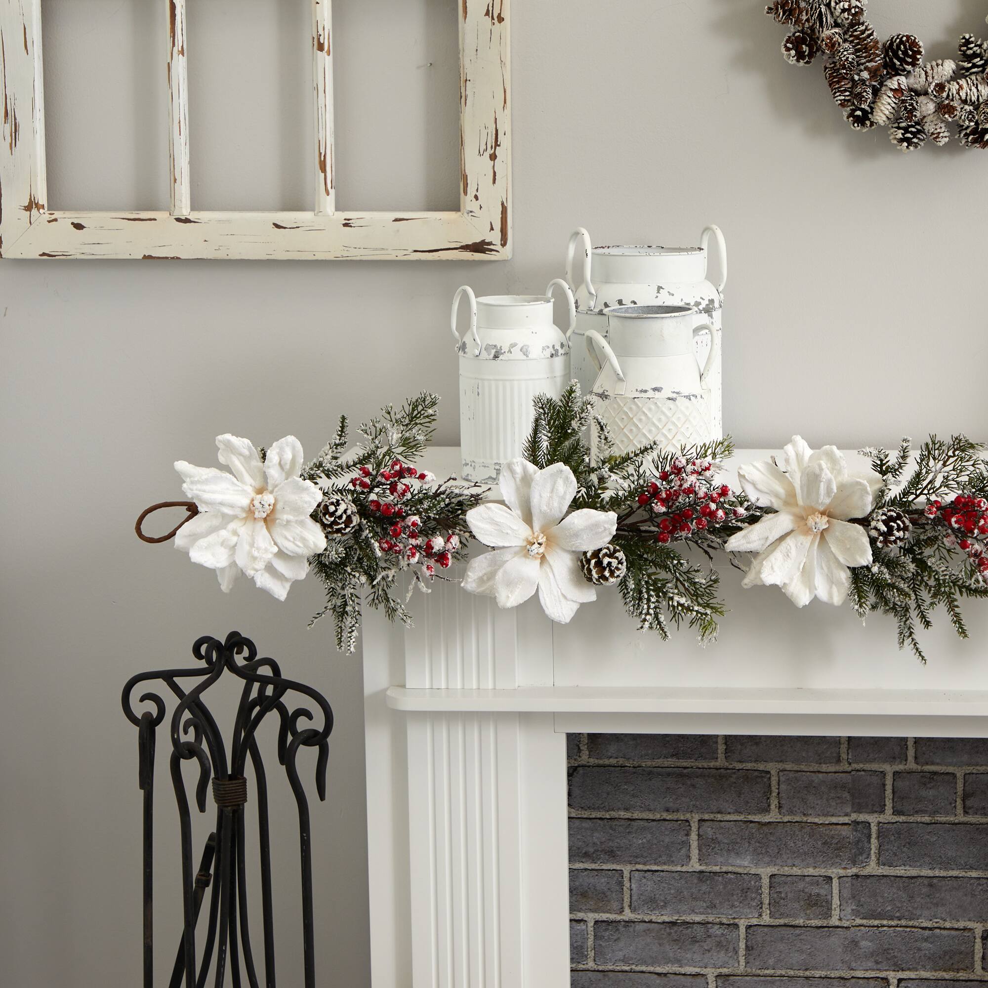 5ft. Frosted Magnolia &#x26; Berry Garland