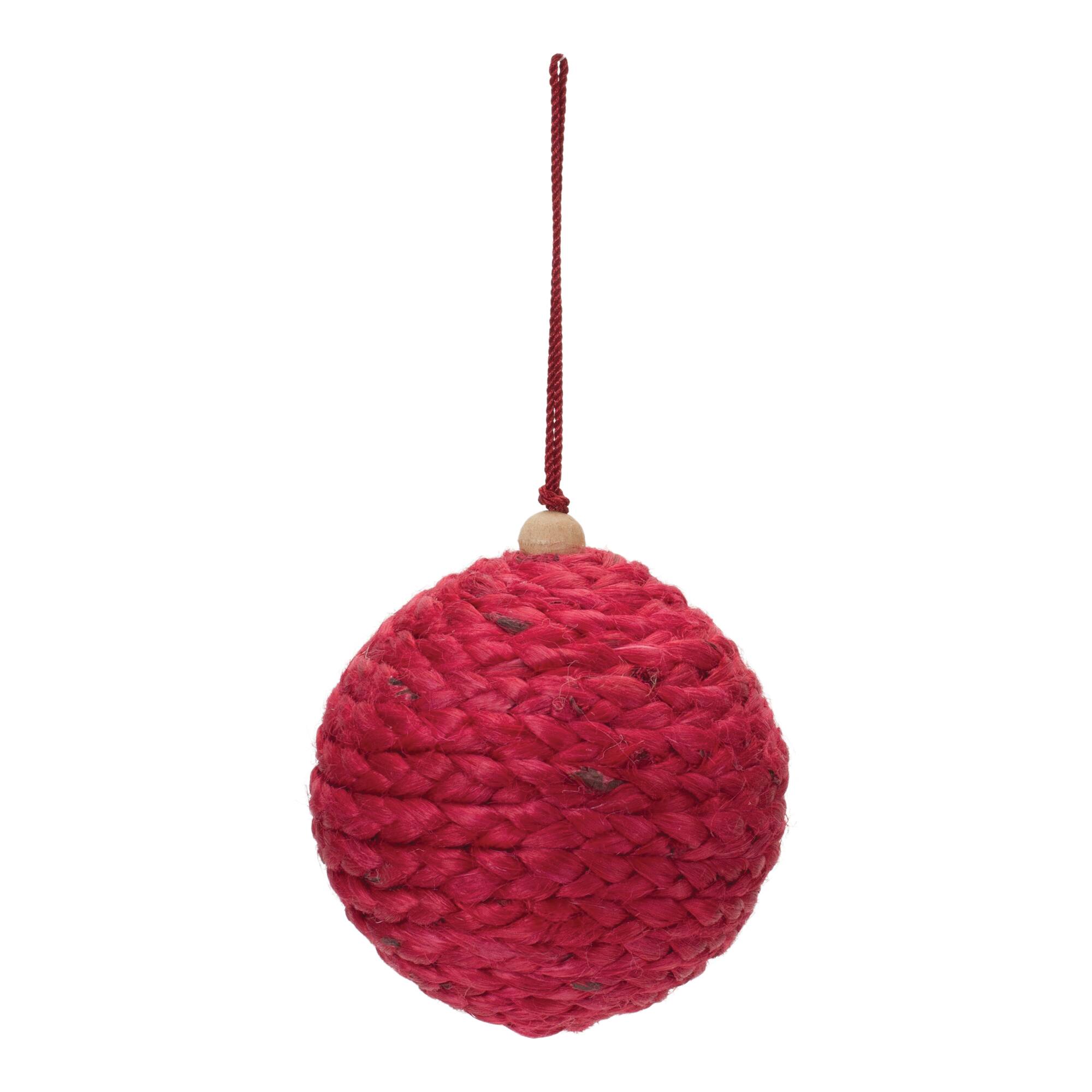 4ct. 4&#x22; Red Jute Ball Ornament
