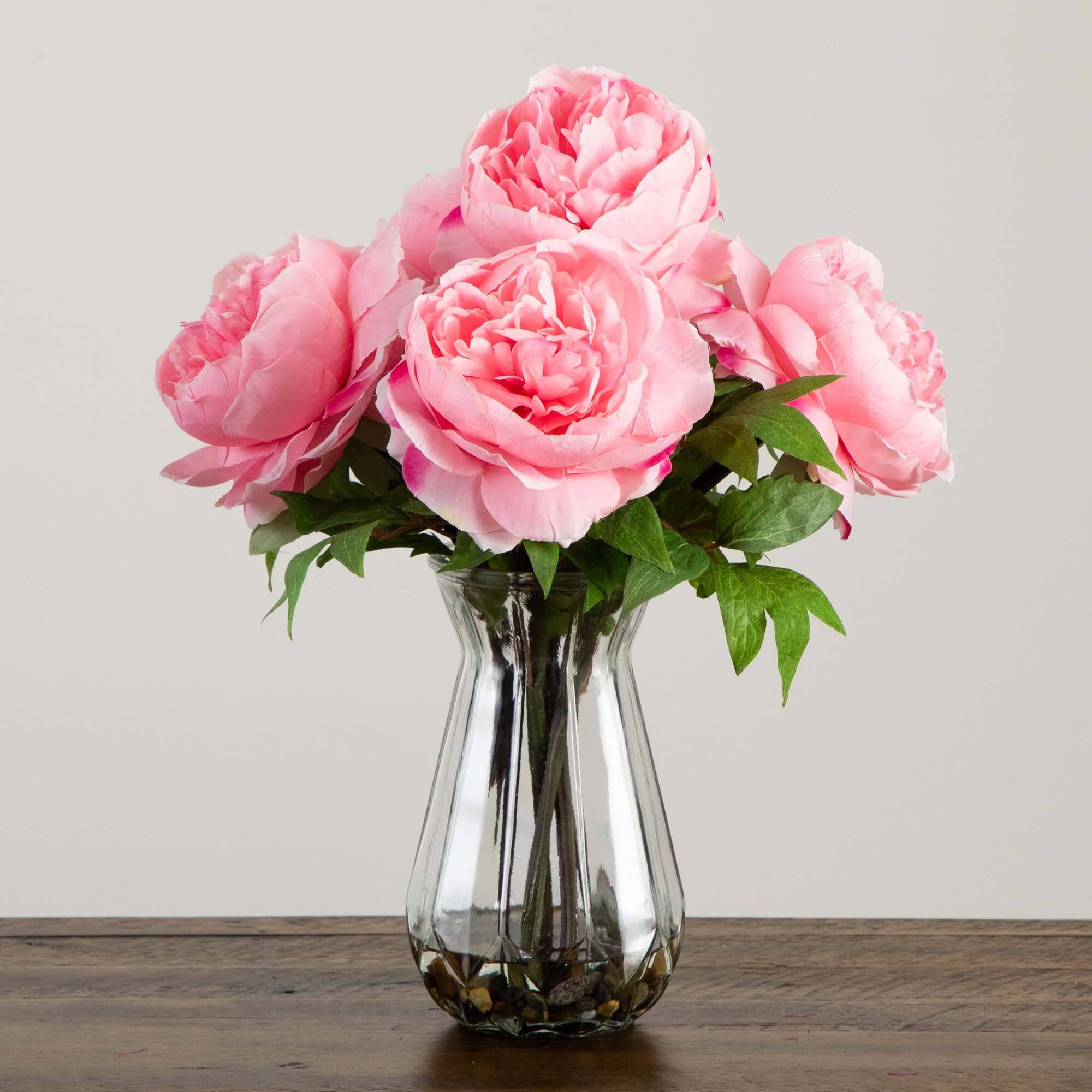 16&#x22; Light Pink Peony Arrangement in Glass Vase