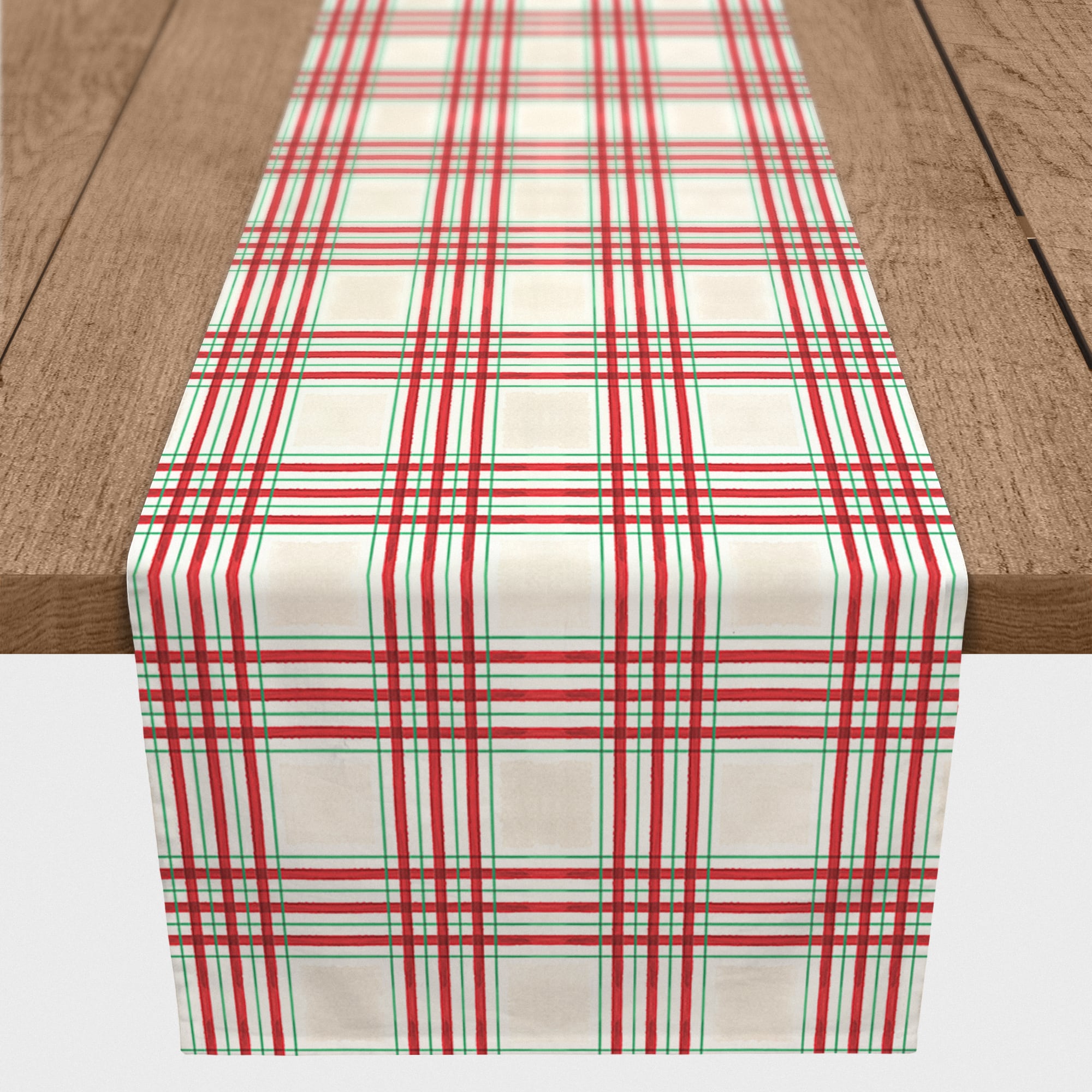 90" Painted Christmas Plaid Poly Twill Table Runner