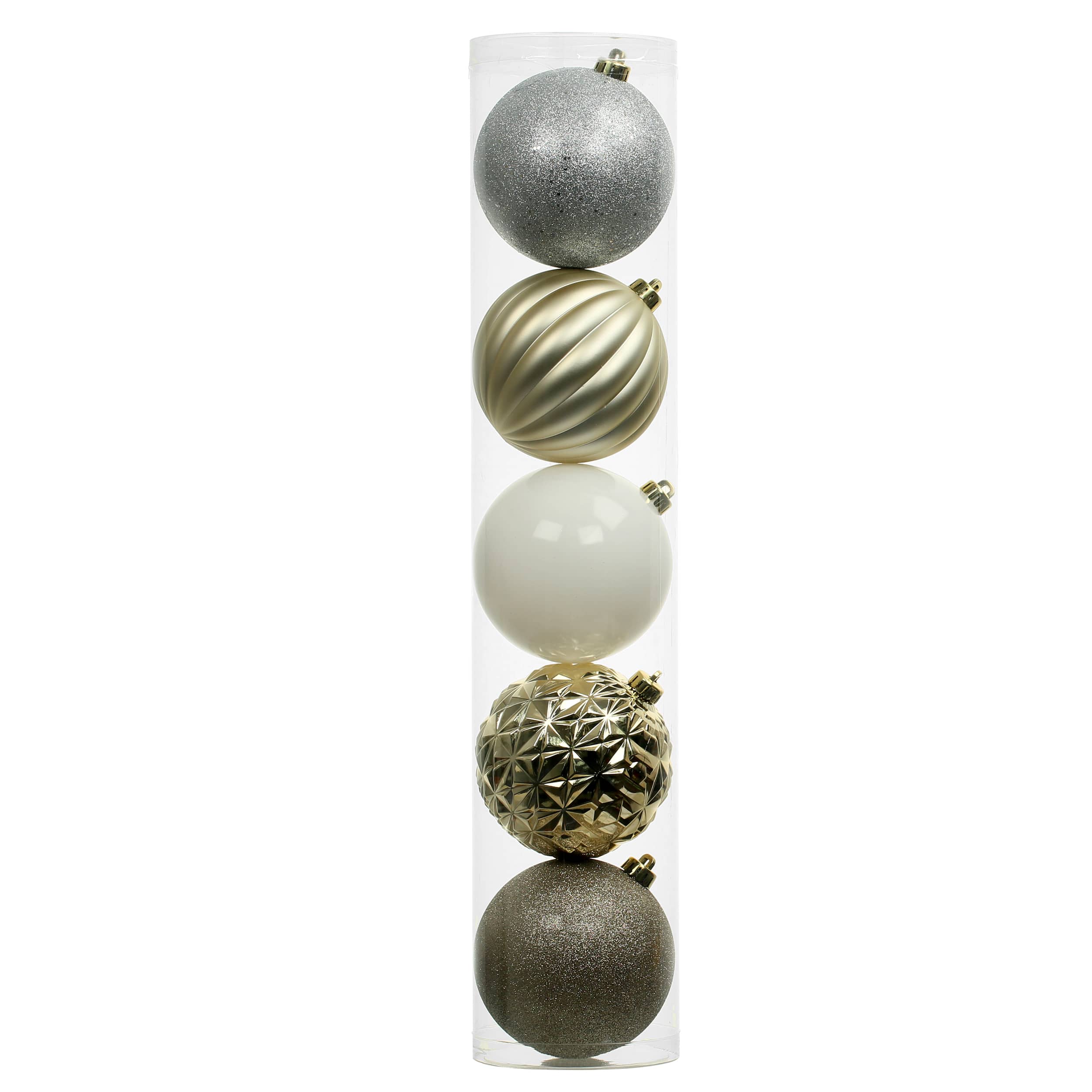 5 Pack 5.9&#x22; Silver &#x26; Gold Shatterproof Ball Ornaments by Ashland&#xAE;