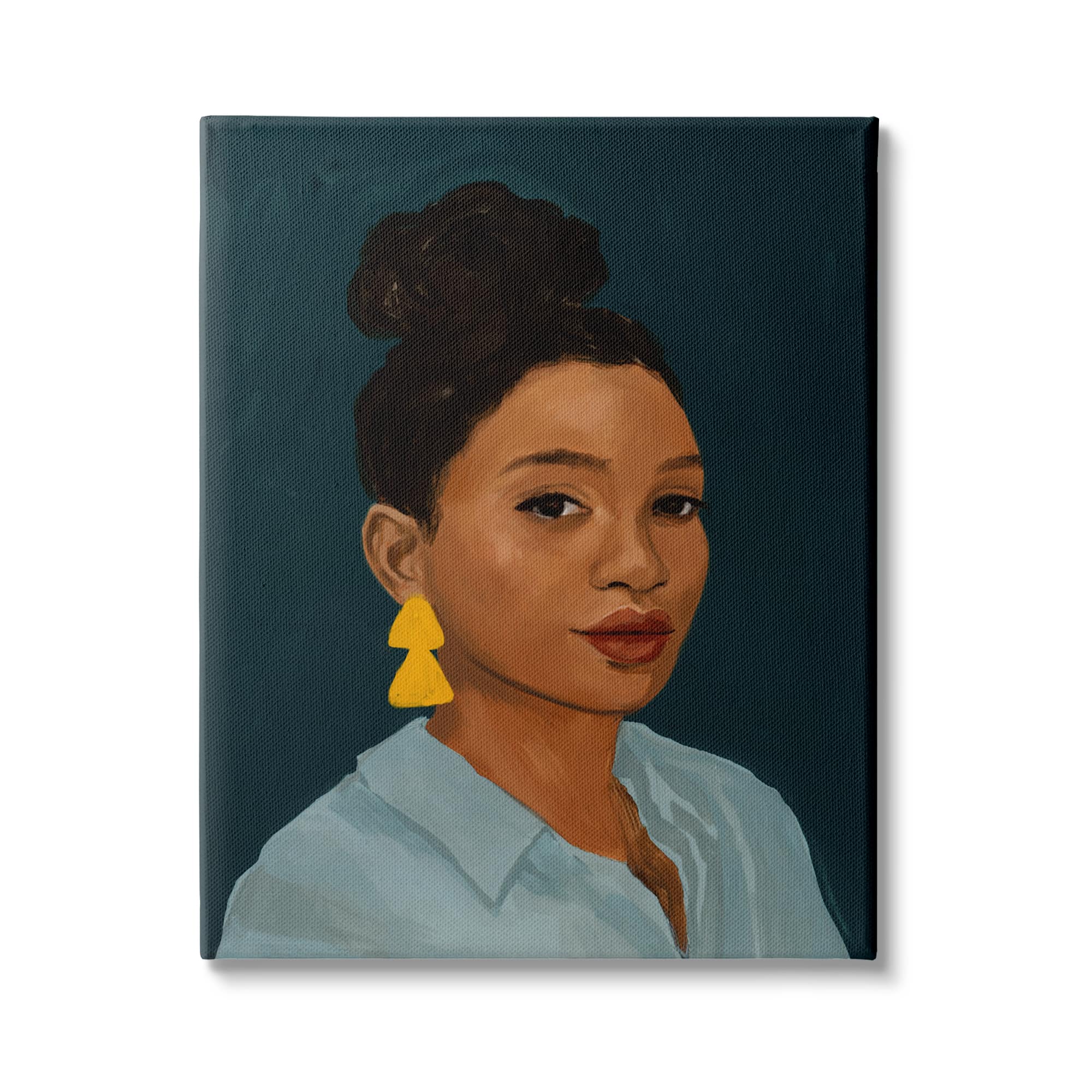 Stupell Industries Sophisticated Female Portrait With Yellow Triangle Earrings Canvas Wall Art