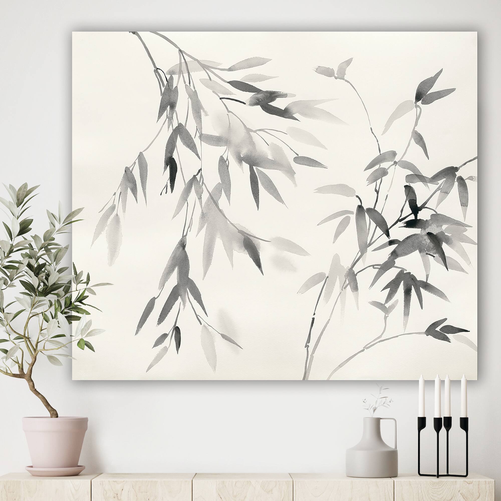 Designart - Bamboo Leaves II - Farmhouse Premium Canvas Wall Art