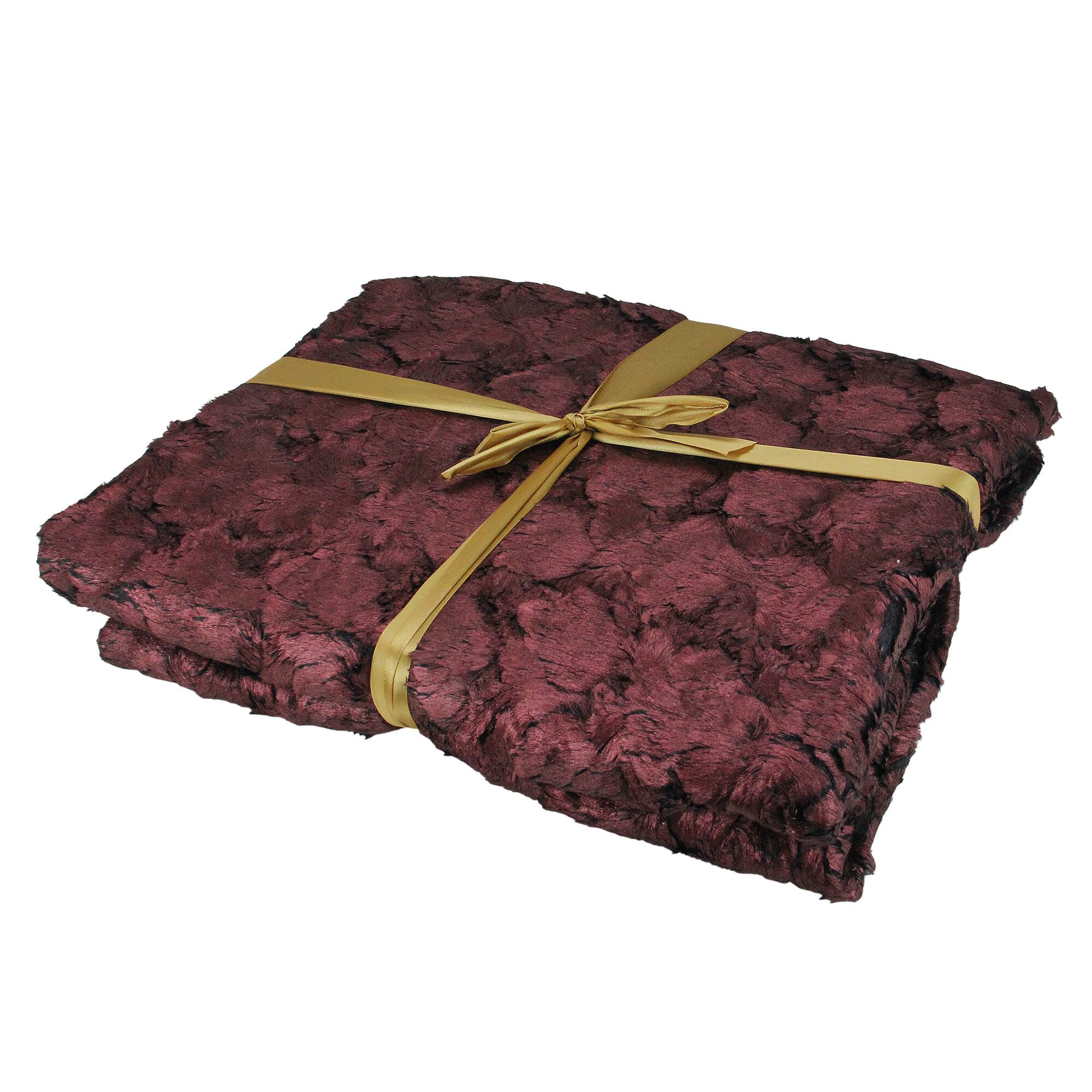 Burgundy &#x26; Black Plush &#x26; Velvety Faux Fur Throw Blanket