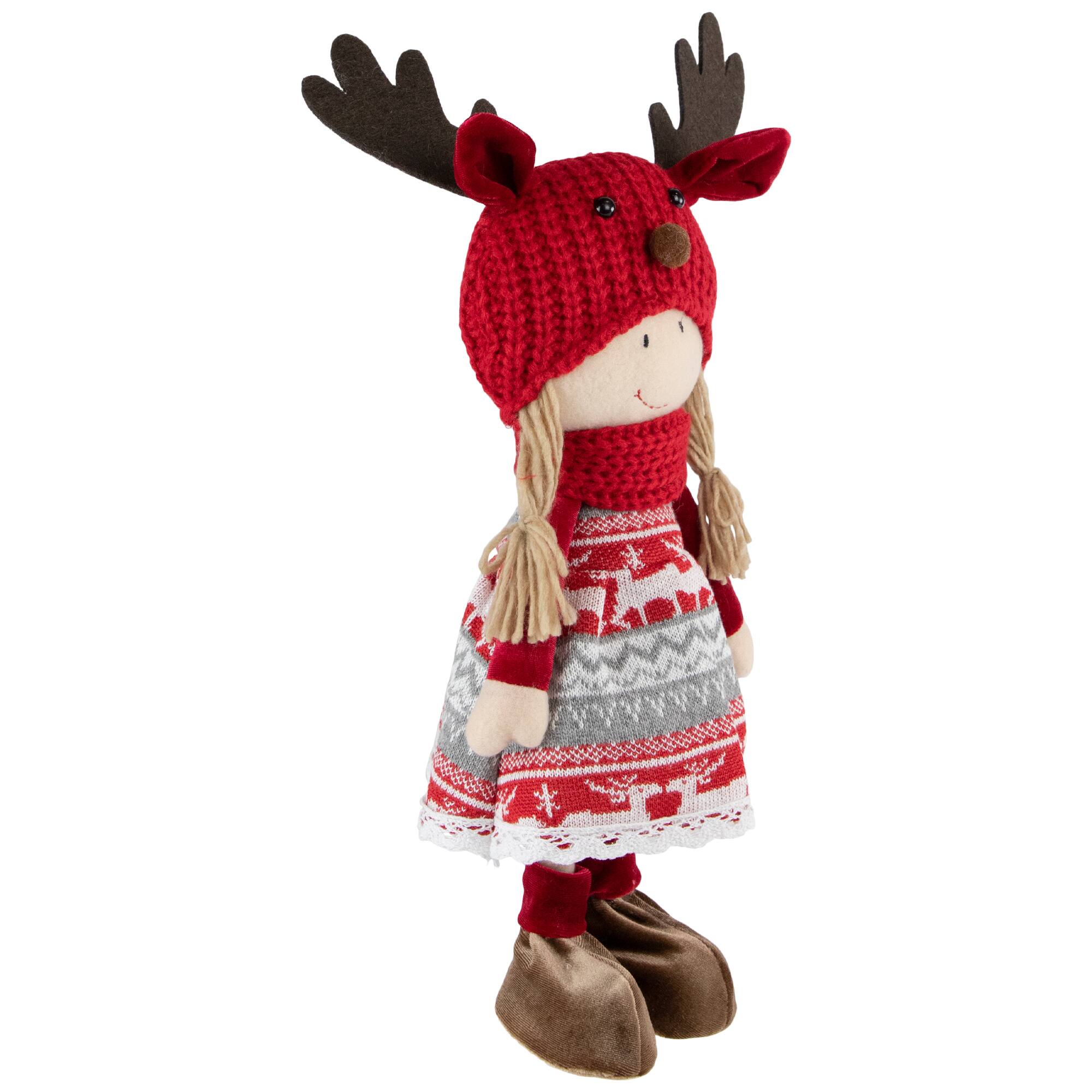 16&#x27;&#x27; Little Nordic Girl in Moose Antler Hat Christmas Figure