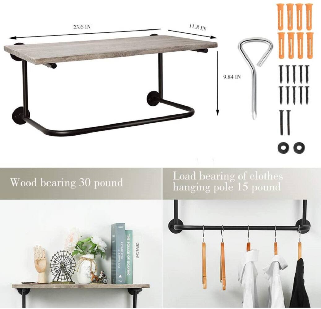 NEX&#x2122; Gray Wall Mounted Industrial Rustic Wood &#x26; Metal Coat Rack