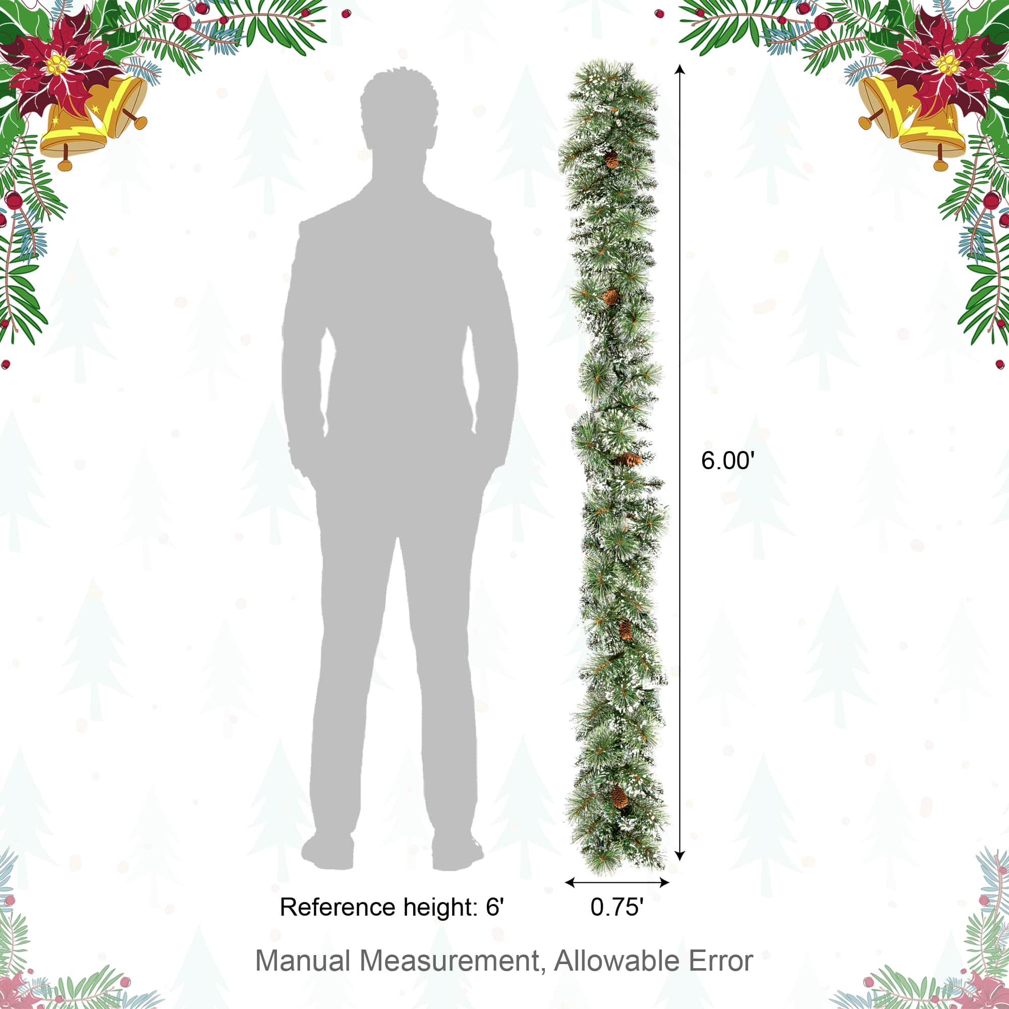 Glitzhome&#xAE; 6ft. Pre-Lit Frosted Greenery Pinecones Christmas Garlands with Timers, 2ct.