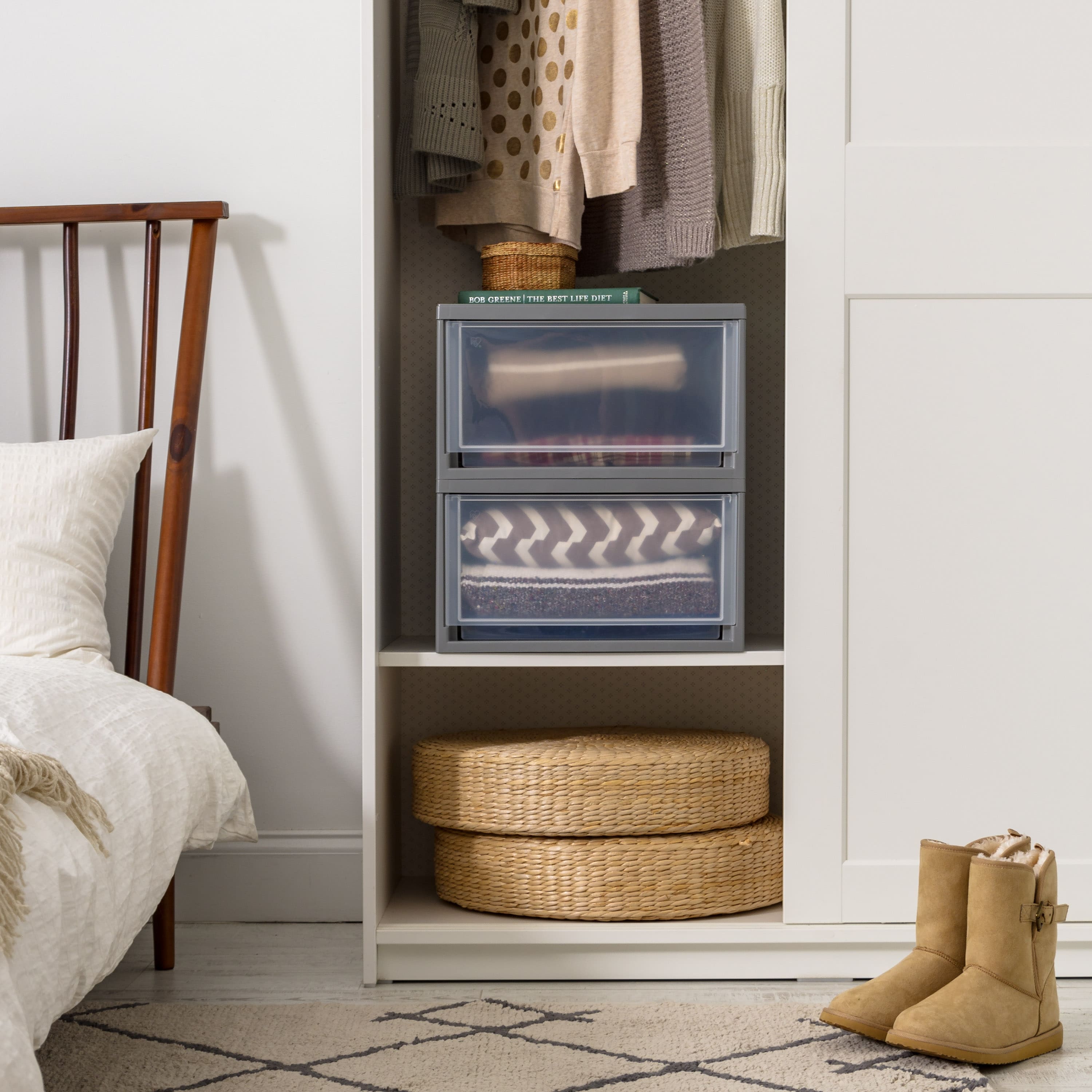 IRIS&#xAE; 29.5qt. Gray &#x26; Clear Stacking Storage Drawers, 2ct.