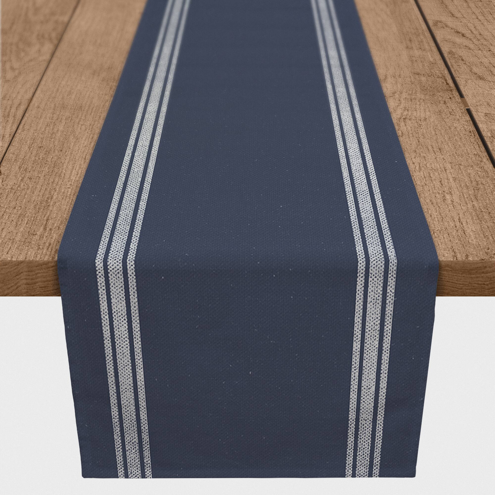 Blue Linen Stripe 16" x 90" Cotton Twill Runner